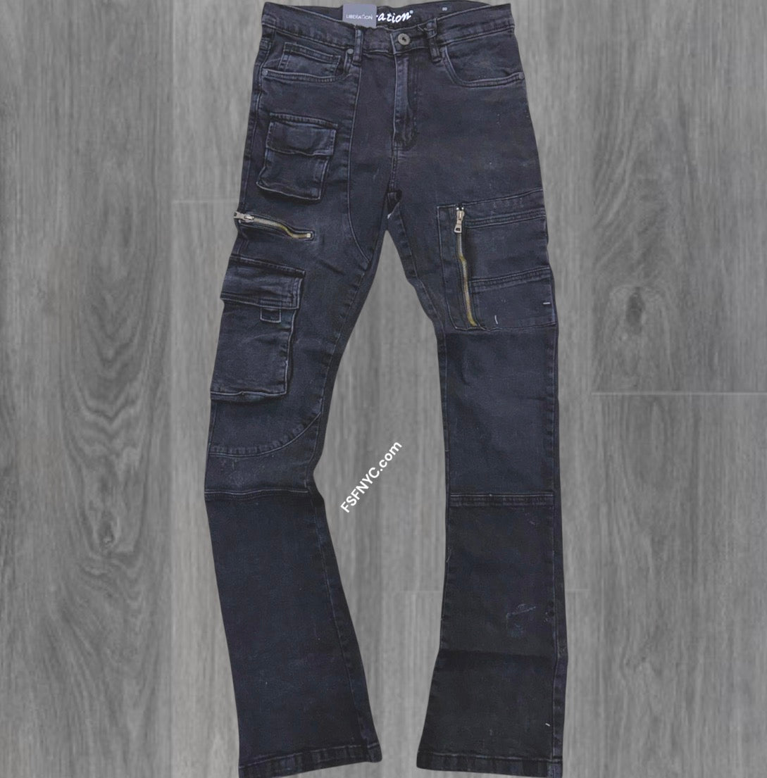 L - Stacked utility Pants - washed Black -  7095 ( size 30 only)