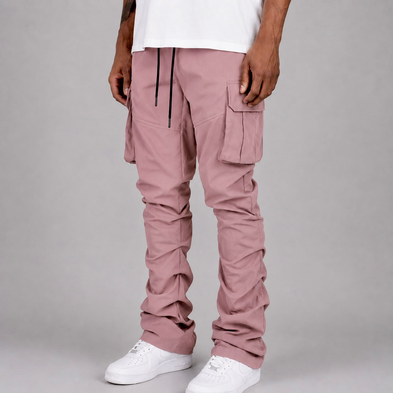 R - Stacked Flare Nylon Cargo -  Dusty Pink - 422