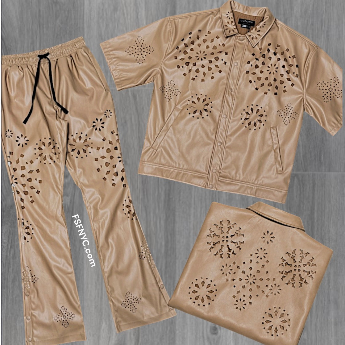 Gunzini - Stacked PU Leather Set - Champane- Gz1047 Gz1046