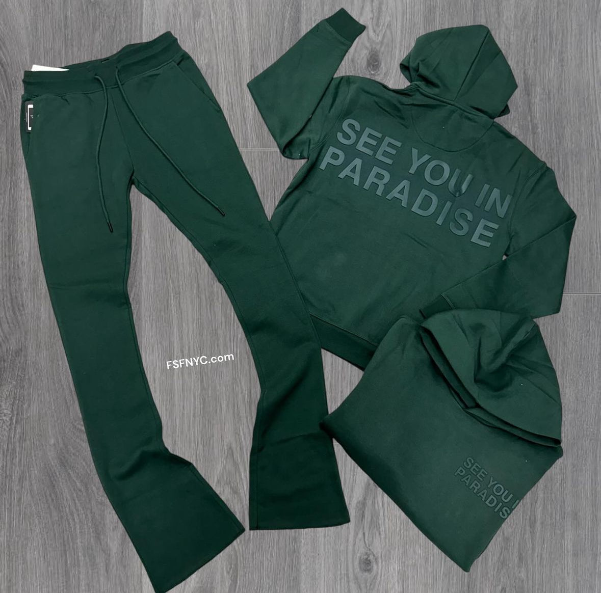 JC stacked see you in paradise sweat suit Hunter Green 8862