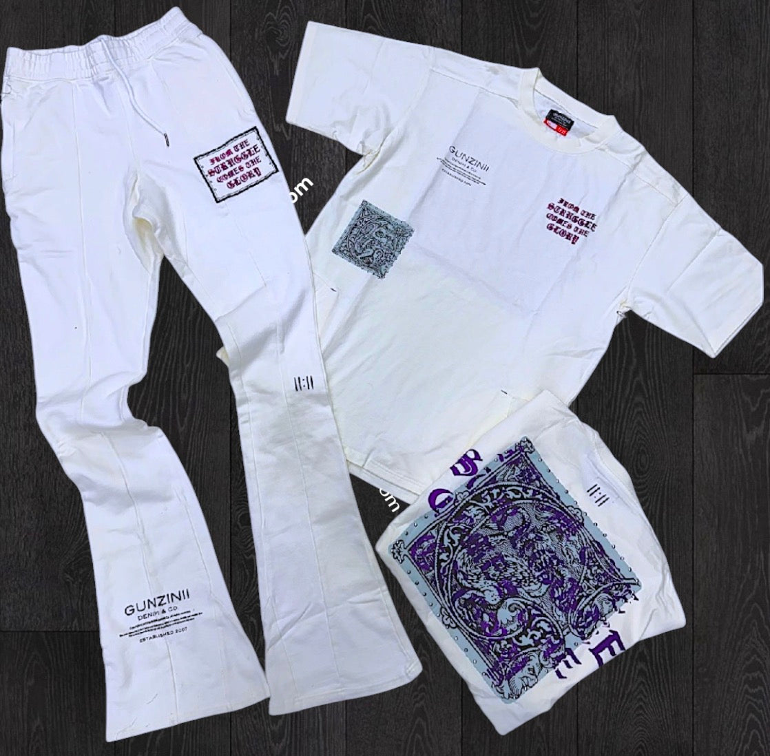 Gunzini - Stacked Sweat Pants  - Off White/Purple - Gz682
