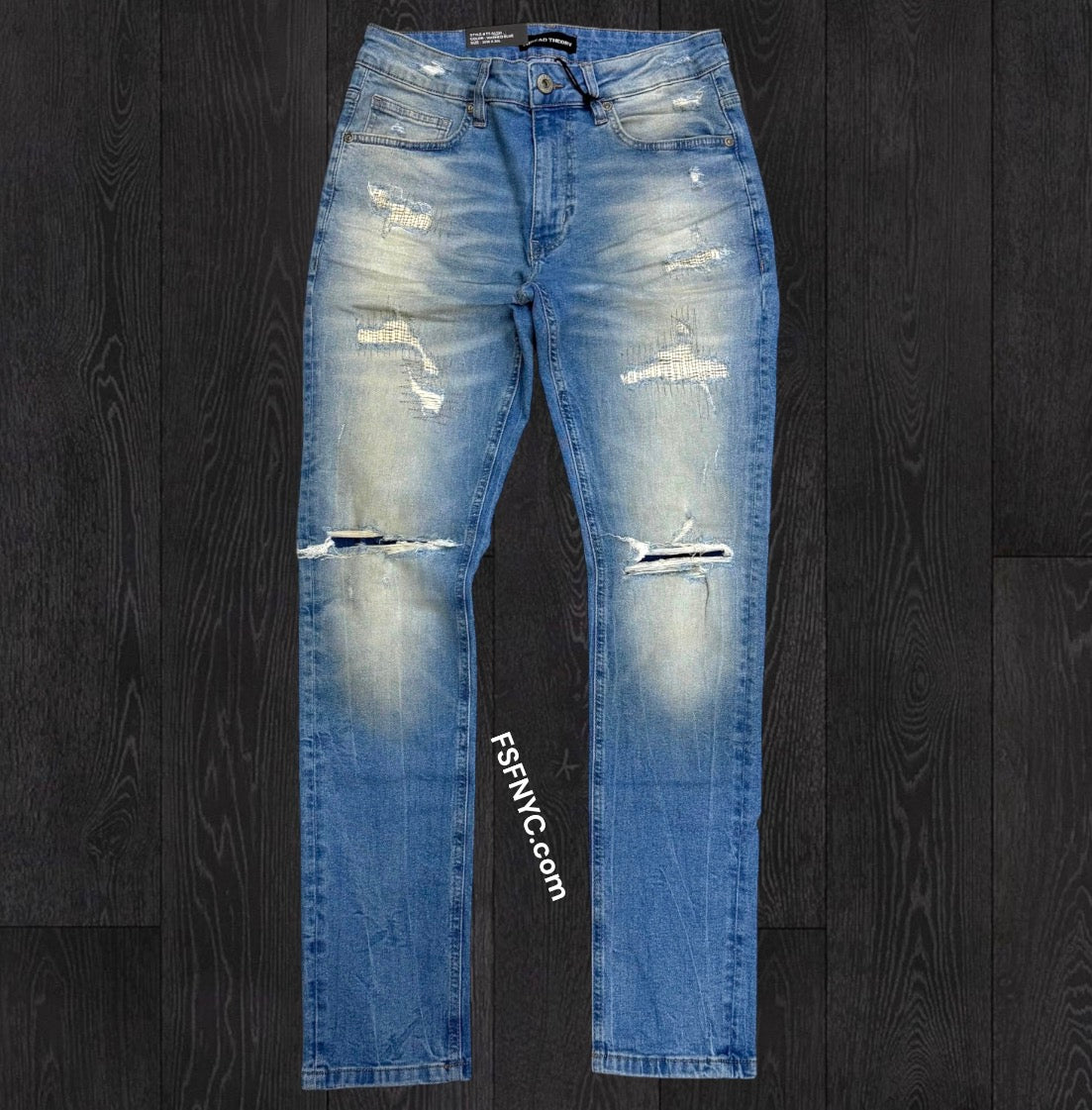 Threads Slim Fit Distress Denim Washed Blue  - 50131