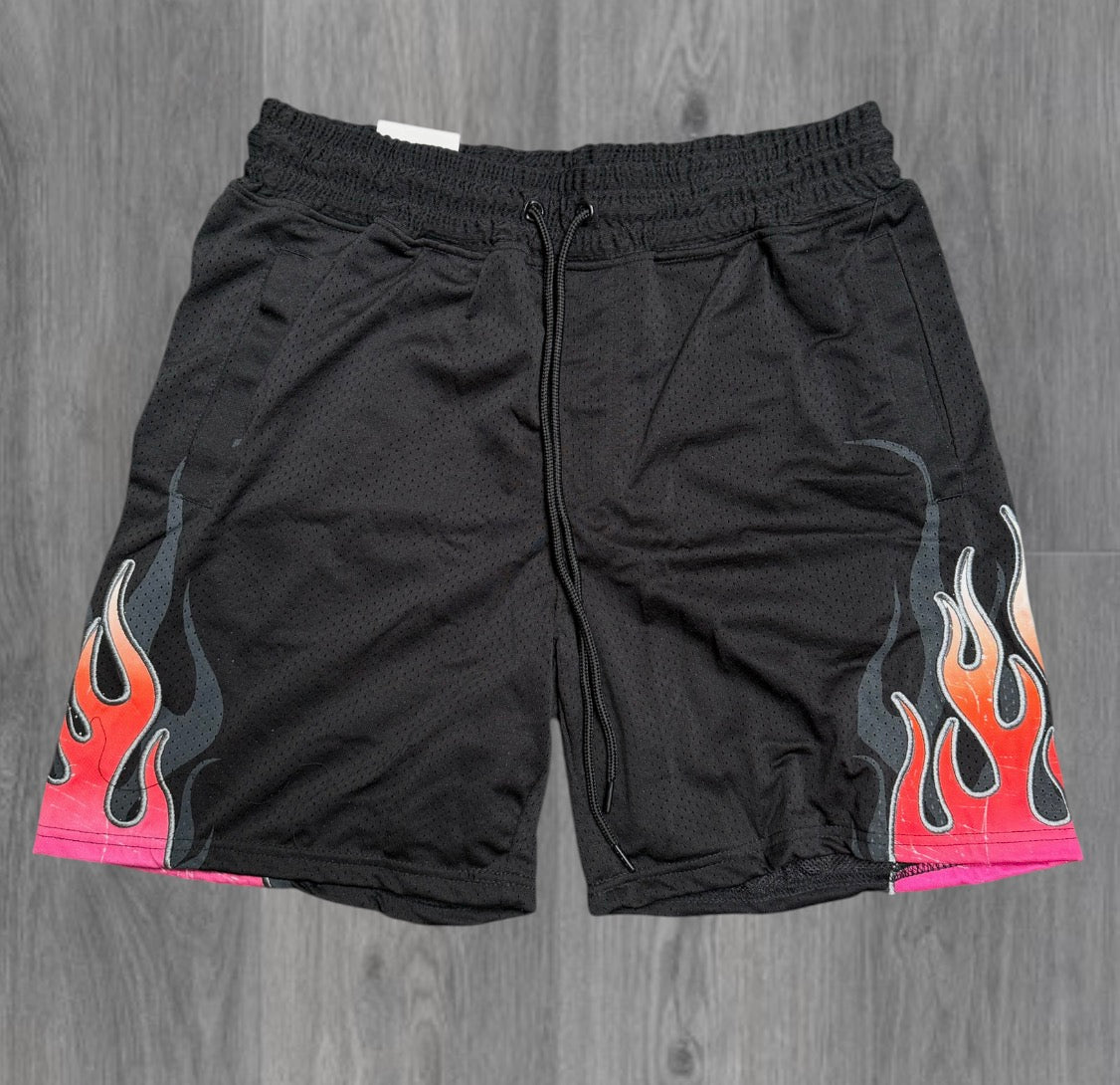 Rebel - Flames Mesh Shorts - Black -952