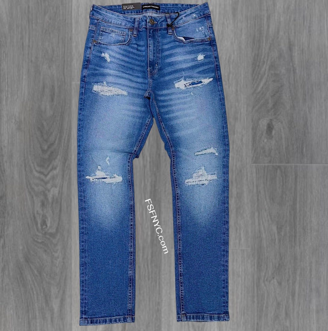 Threads - Slim Fit Distress Denim - MD Blue - 50128