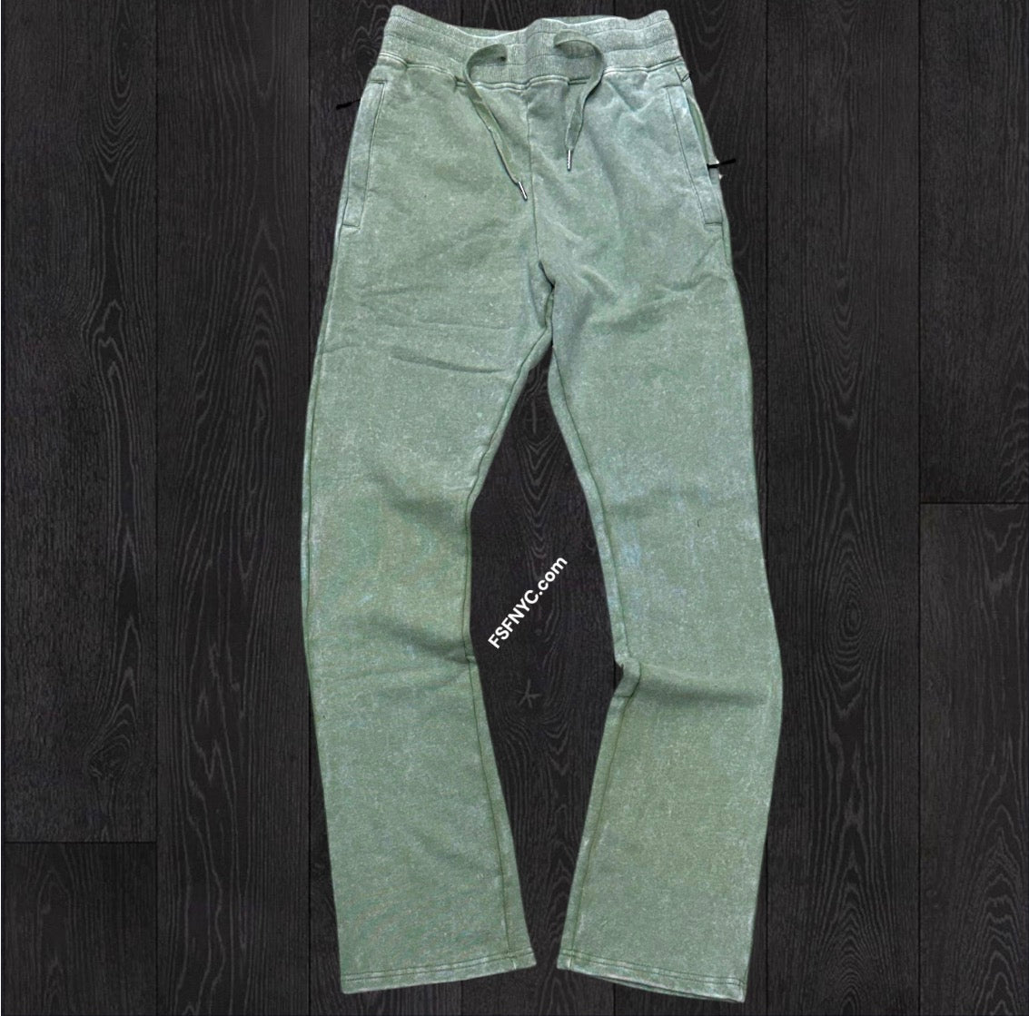 Narr - Mineral Wash Stacked Sweat Pants - Sage Green - 0713