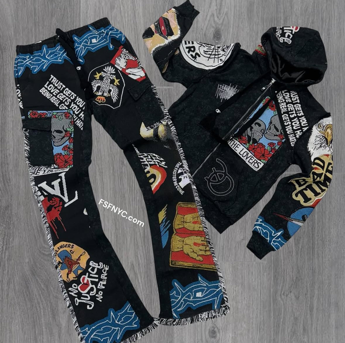 FO Jacquard Sweat suit Black (no stretch, Go up 1 Size)