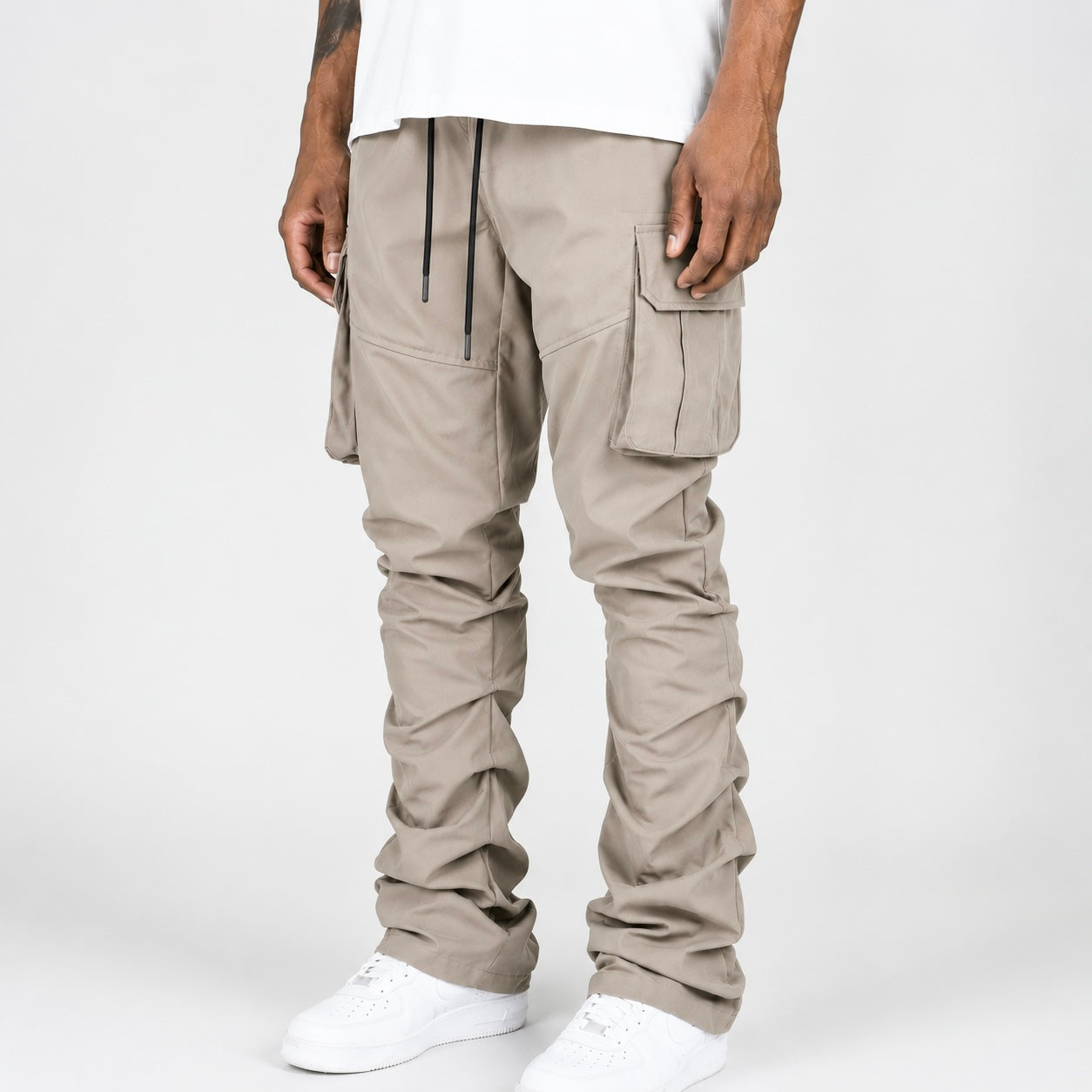 R - Stacked Flare Nylon Cargo -  Taup - 422