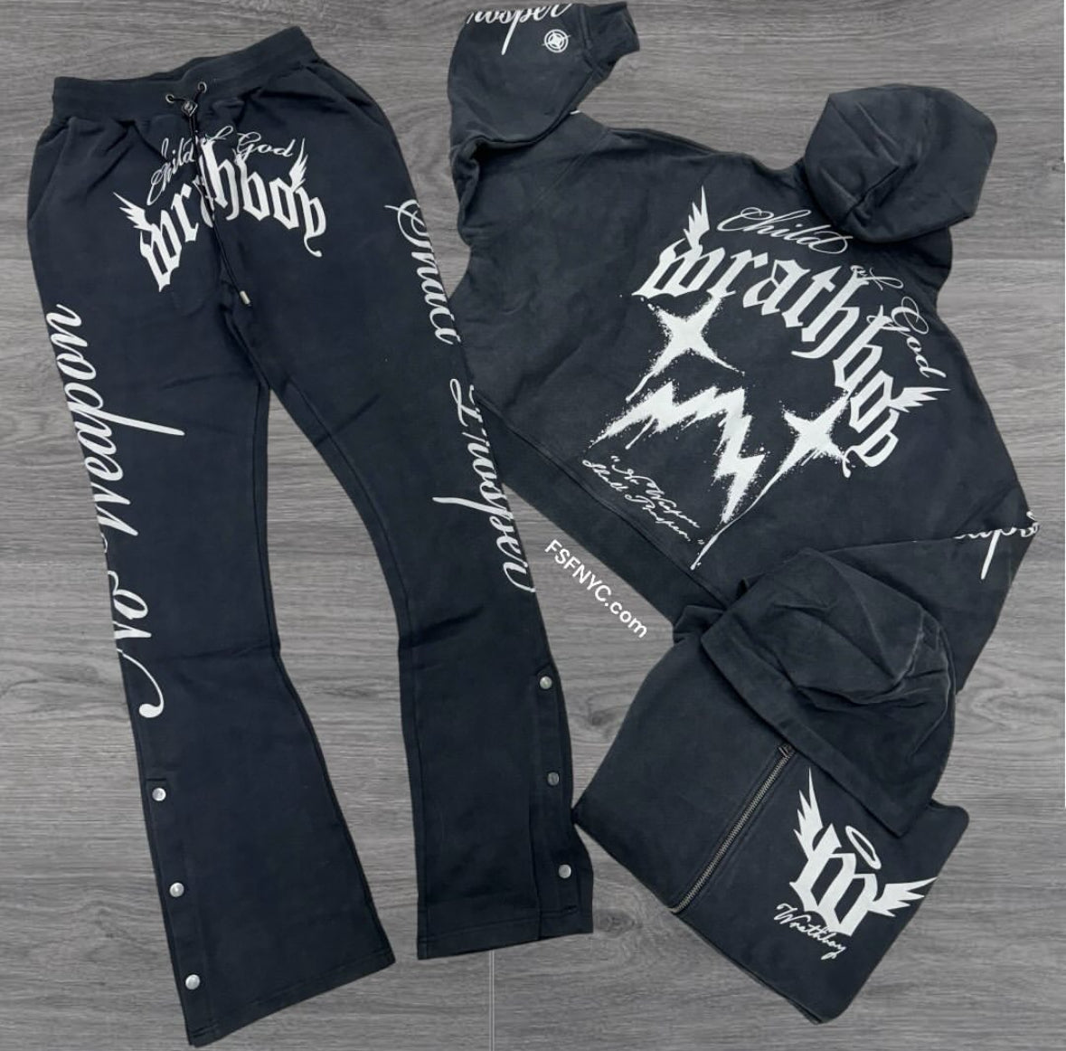 WrathBoy Stacked Zip Sweat Suit Black