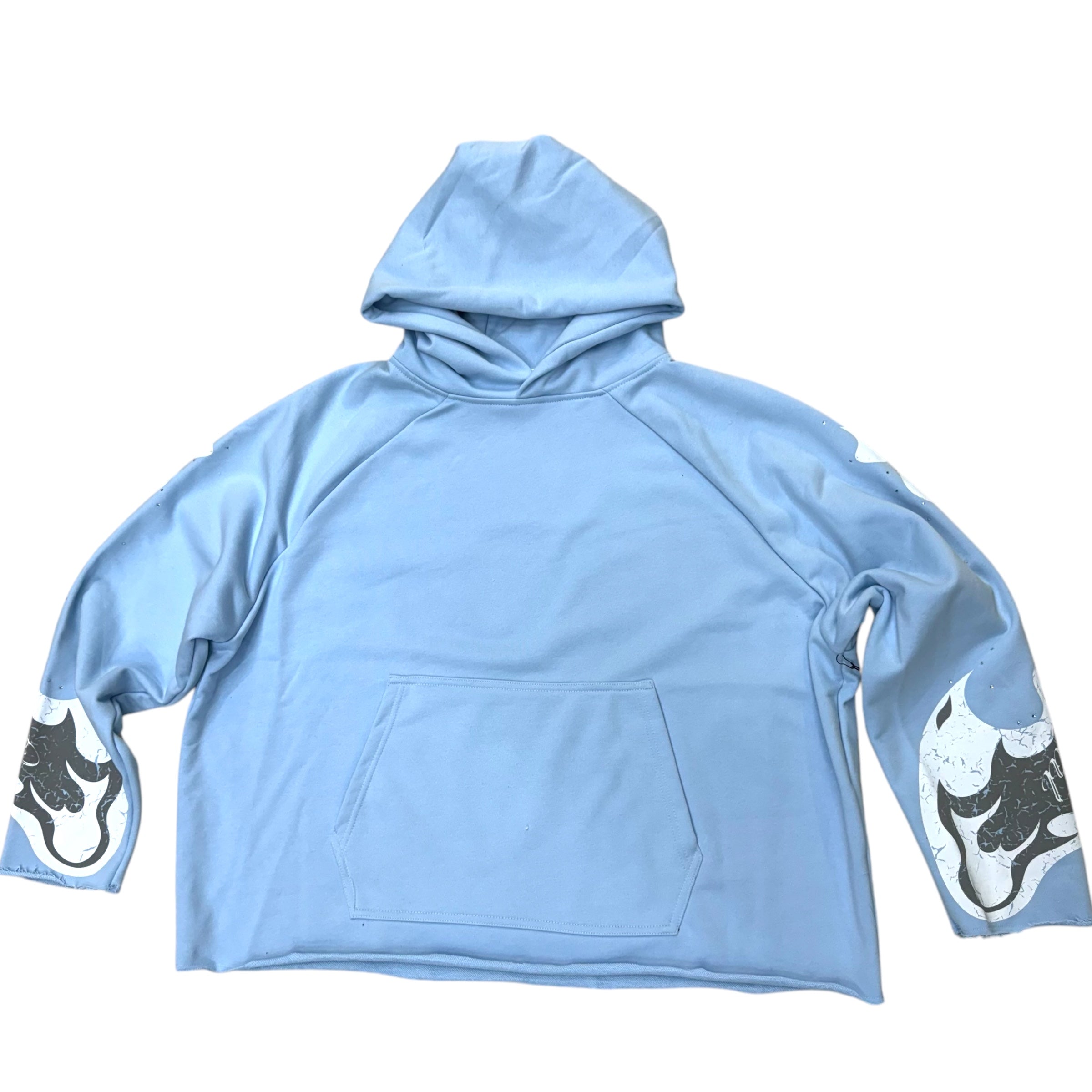 Flame Cut Off Hoodie Light Blue 320