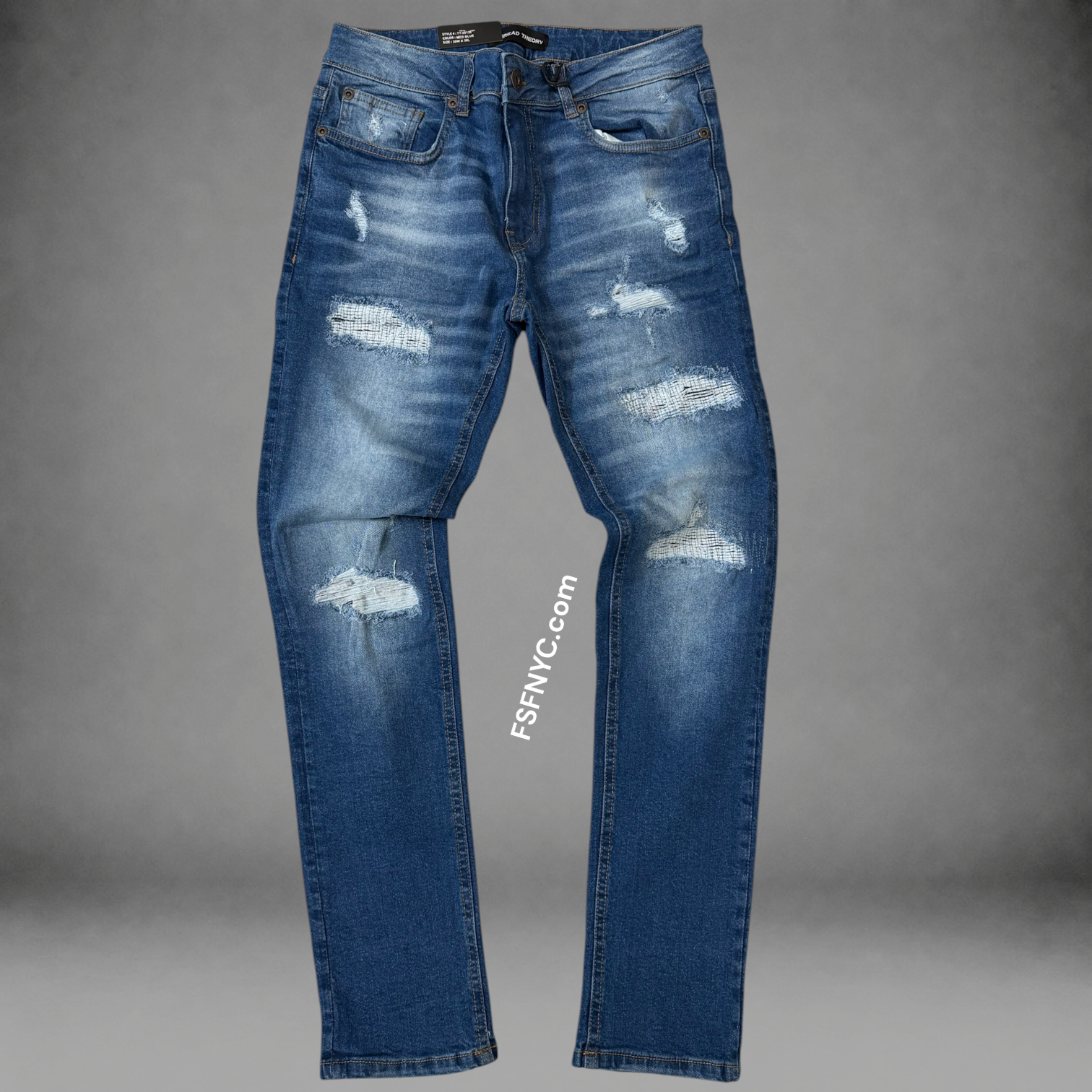 Threads - Slim Fit Distress Denim - Med Blue 50136