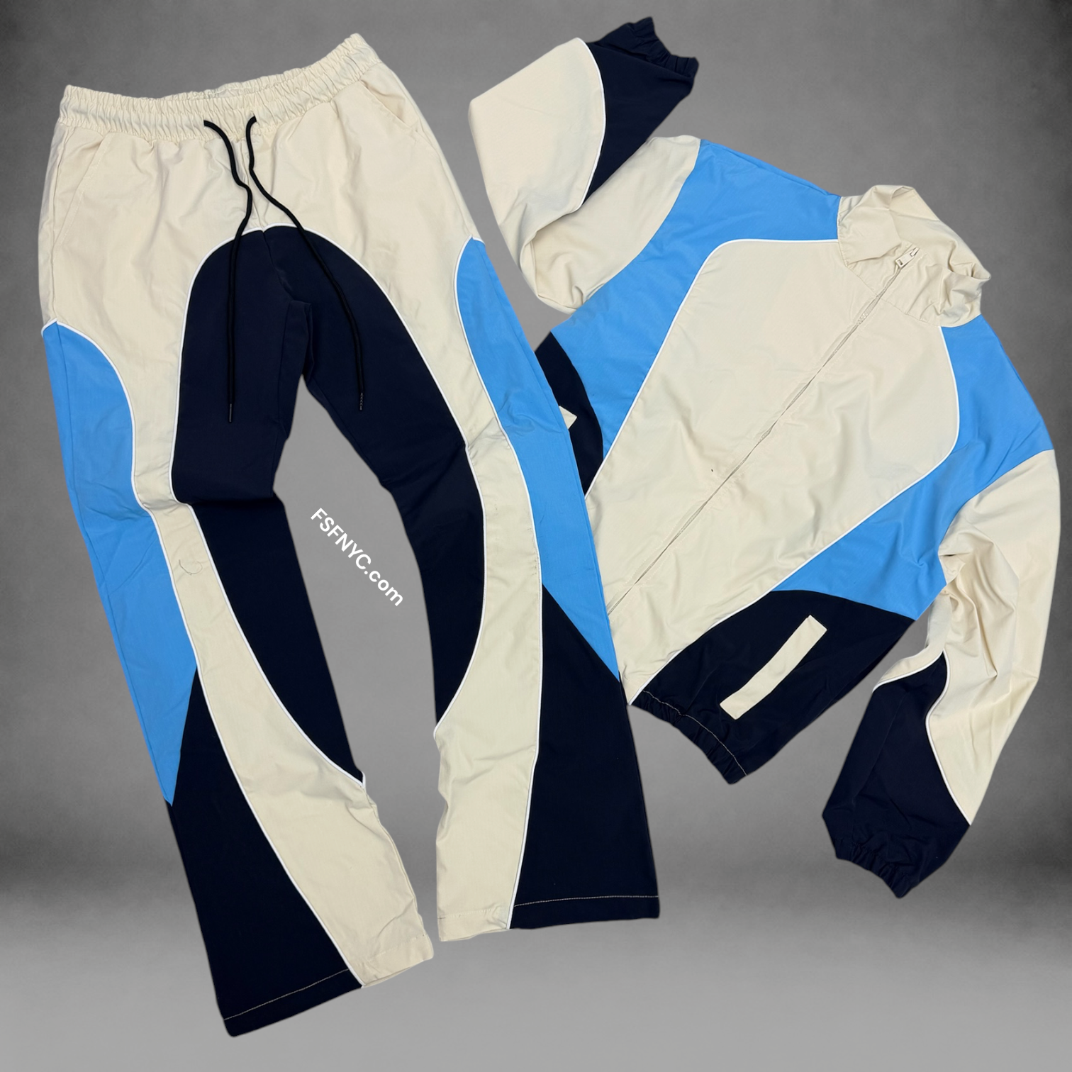 Baruda - Color Block Windbreaker Set - Cream - 803