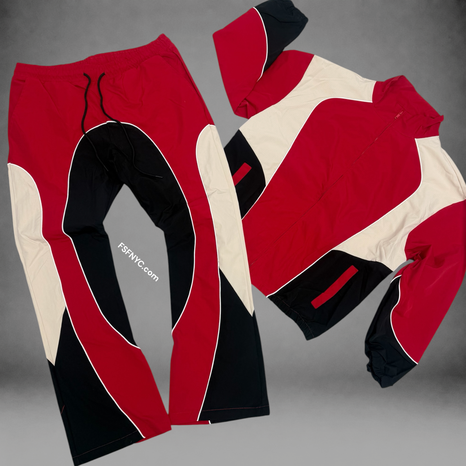 Baruda - Color Block Windbreaker Set - Red - 803