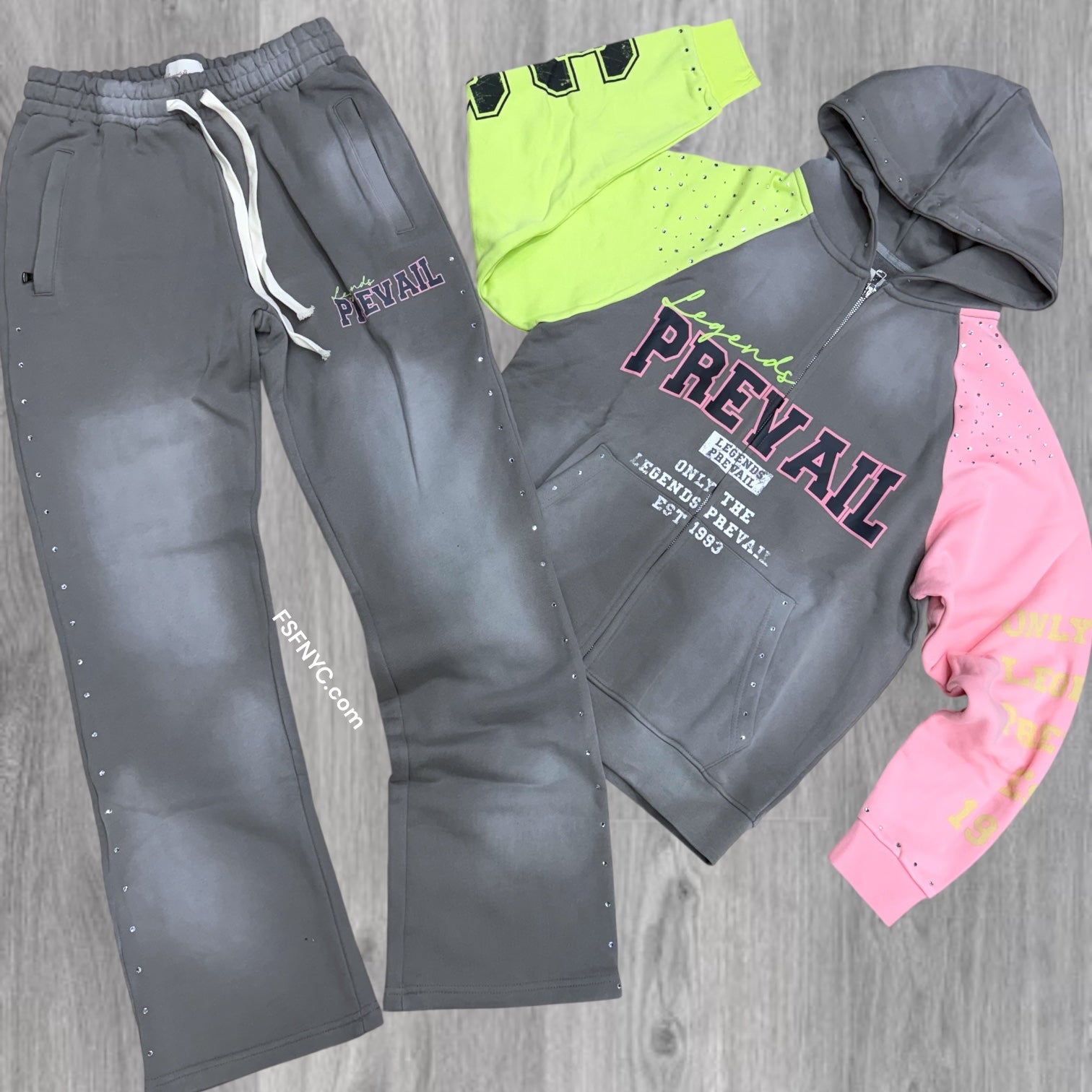 Prevail - Rhinestone Block Sweat Suit - Grey