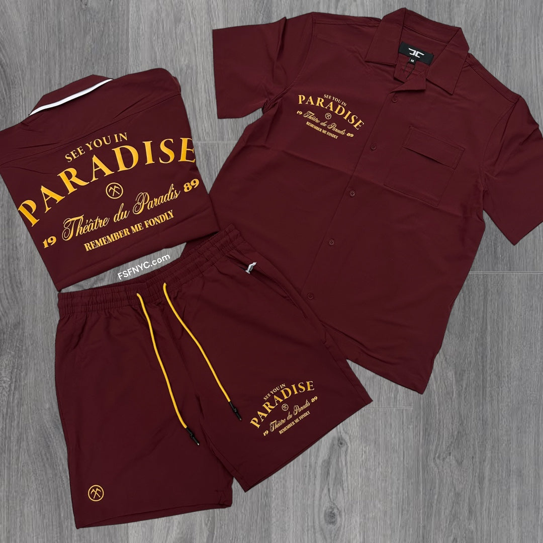 JC See You In Paradise Shirt Set Wine 2553