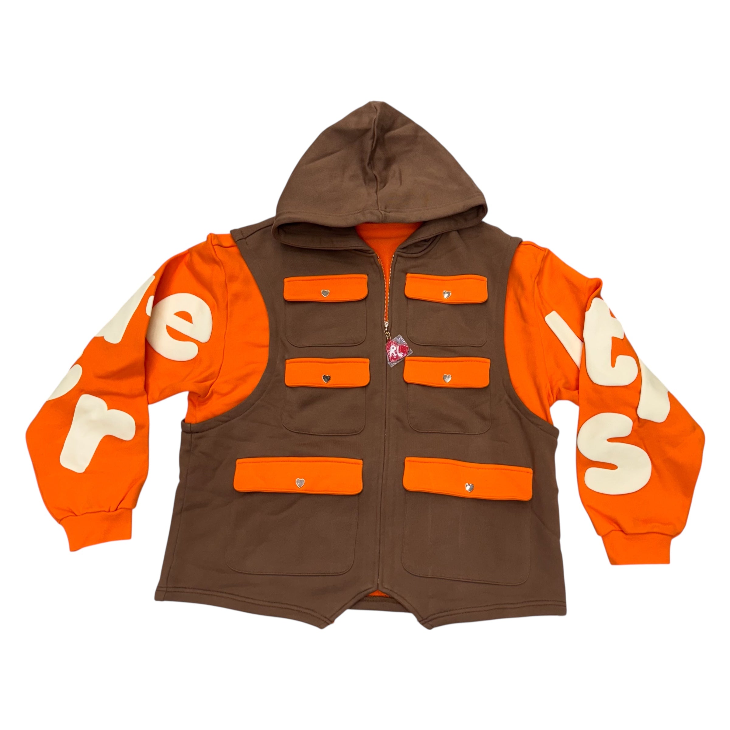 RL Utility Vest Scattered Zip Up Hoodie Orange-Brown