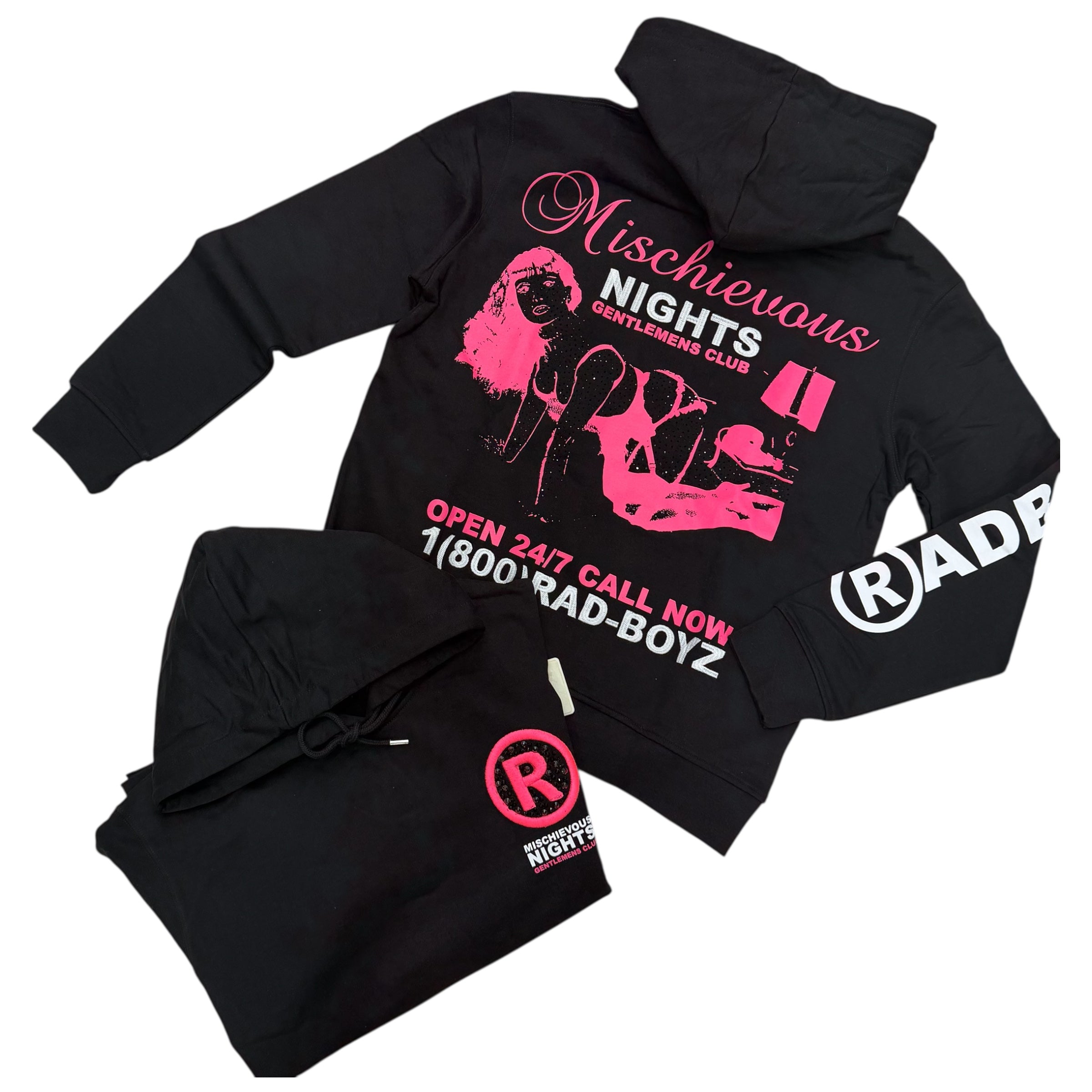 RADBOYZ - Rhinestone Hoodie 24/7 - BLK - 02