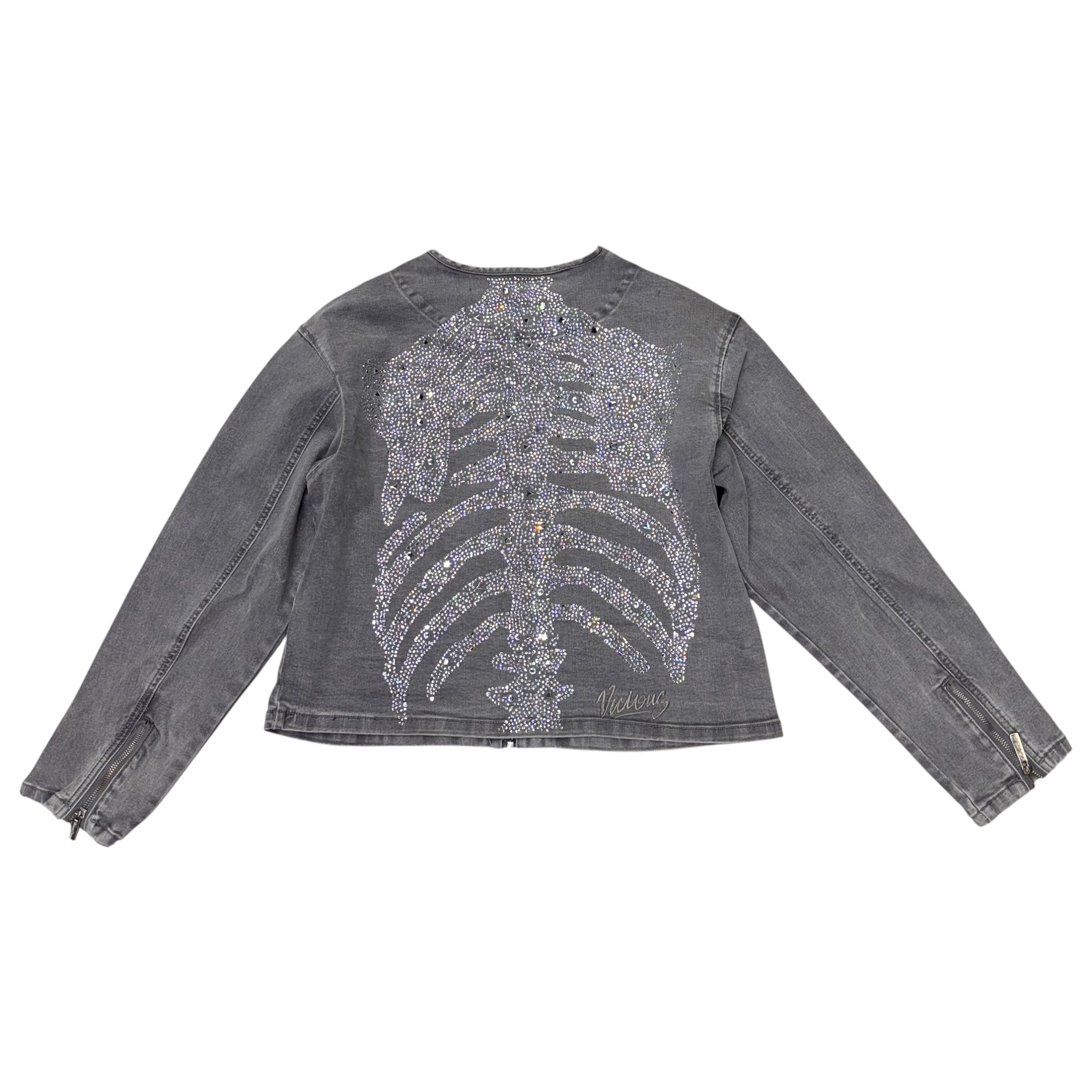 Vicious - GREY SKELETON RHINESTONE FLARE JACKET w/ ZIPPER DETAILS - VC806
