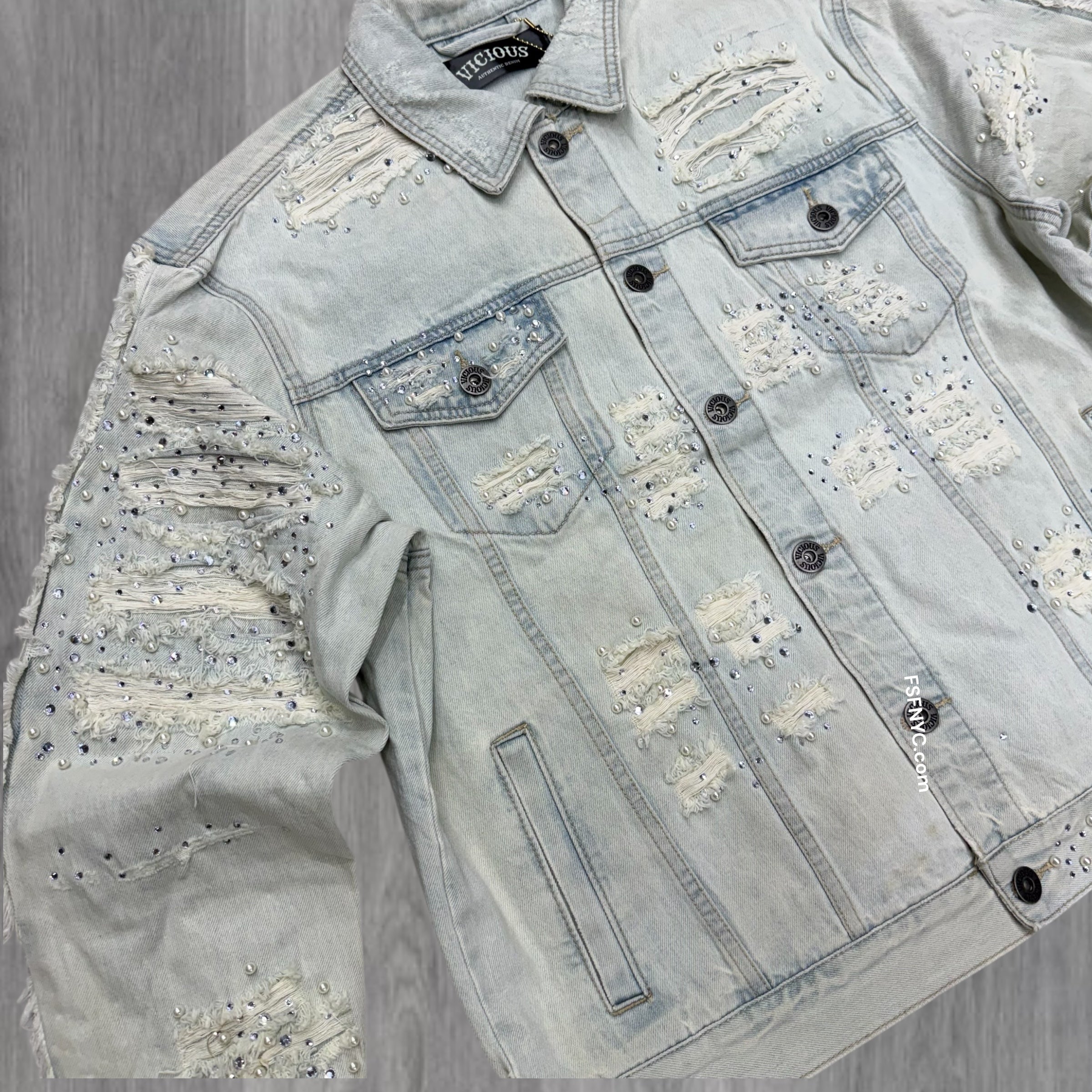 Vicious - Rhinestone Denim Jacket - LT. Blue - VC906