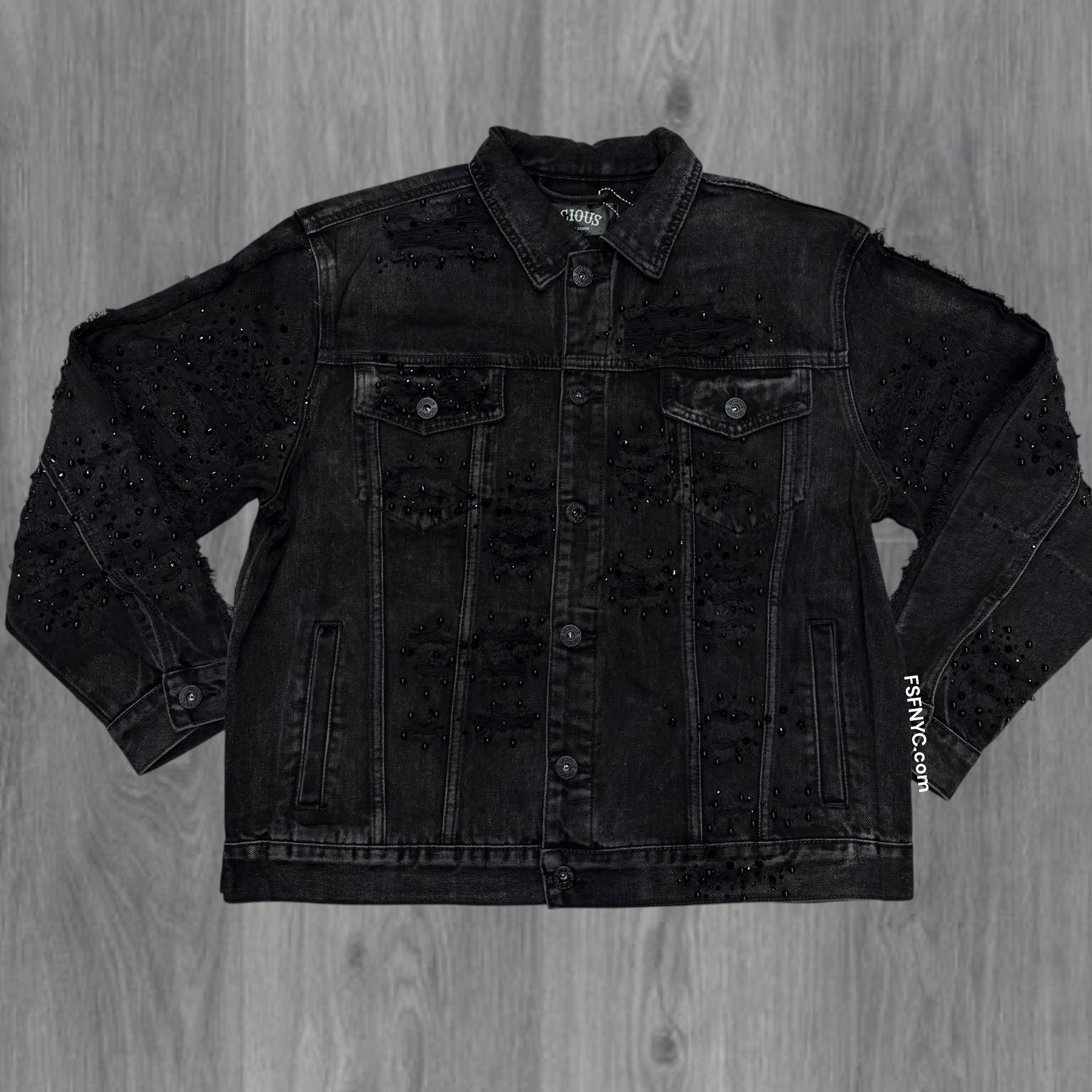 Vicious - Rhinestone Denim Jacket - Black - VC906