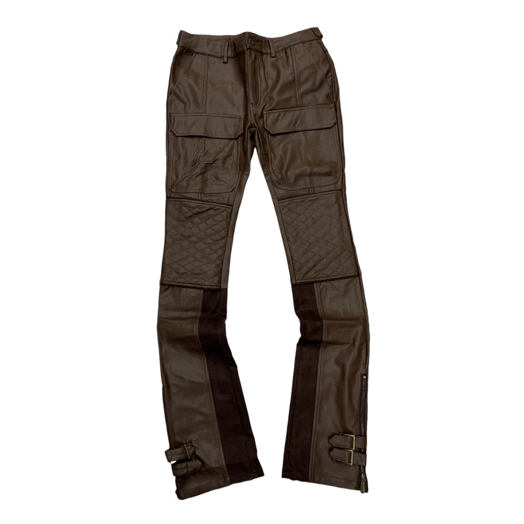 Vicious Stacked Leather/Suede Pants Brown VC329