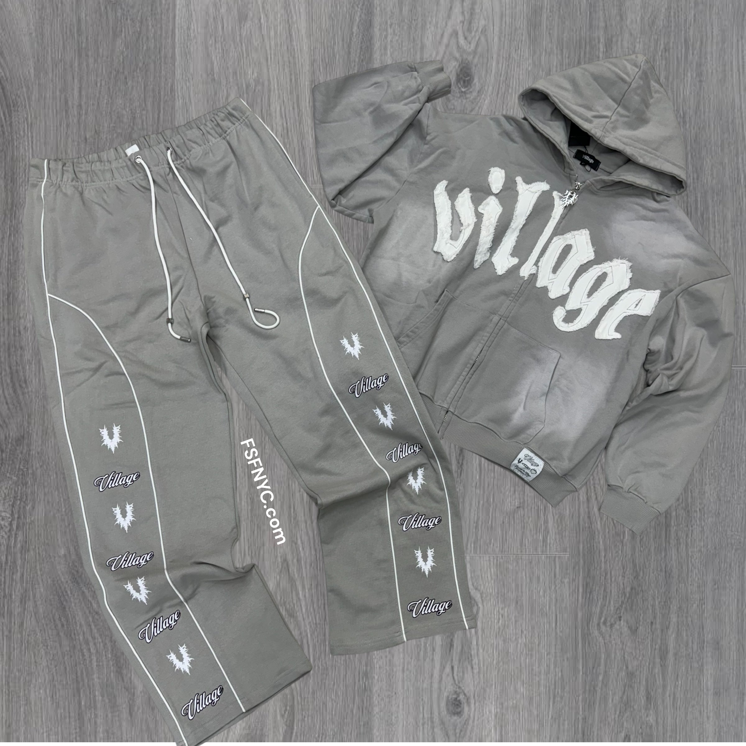 The Village Washed Zip SweatSuit Grey