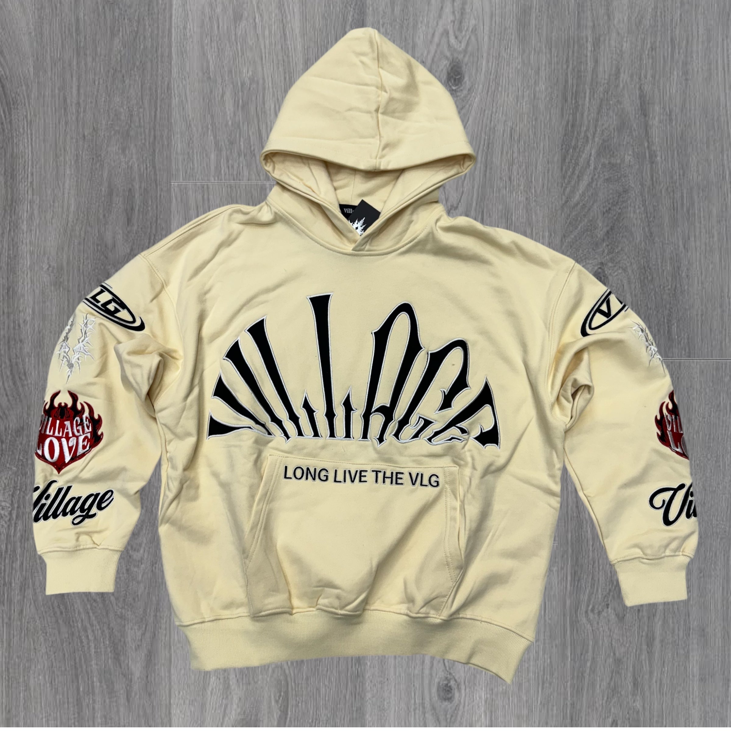 The Village w Patches Hoodie Cream