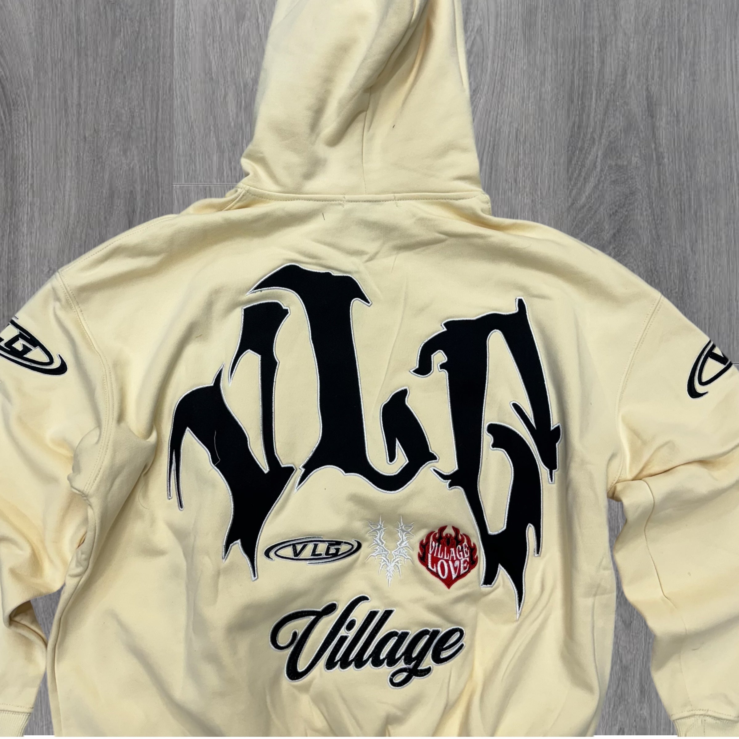 The Village w Patches Hoodie Cream