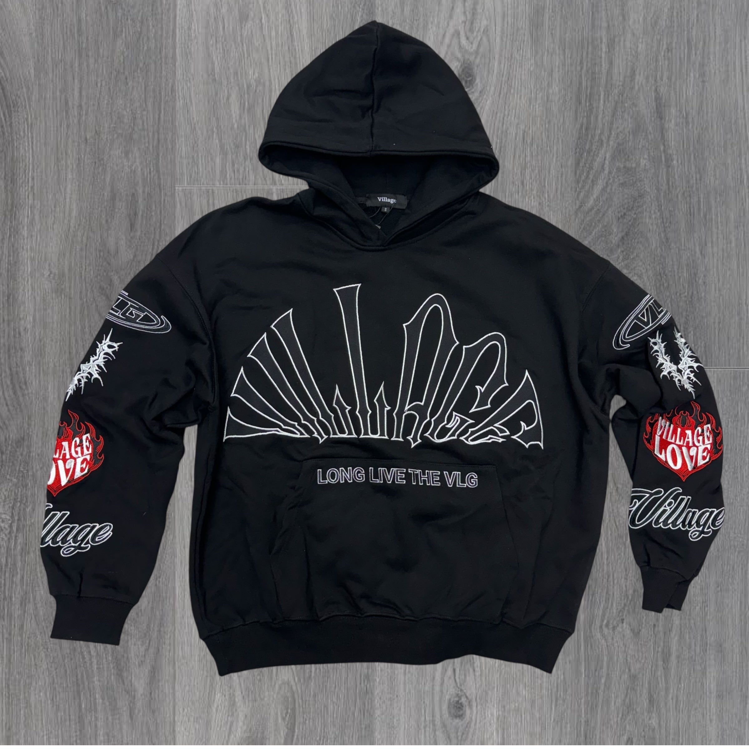 The Village w Patches Black Hoodie