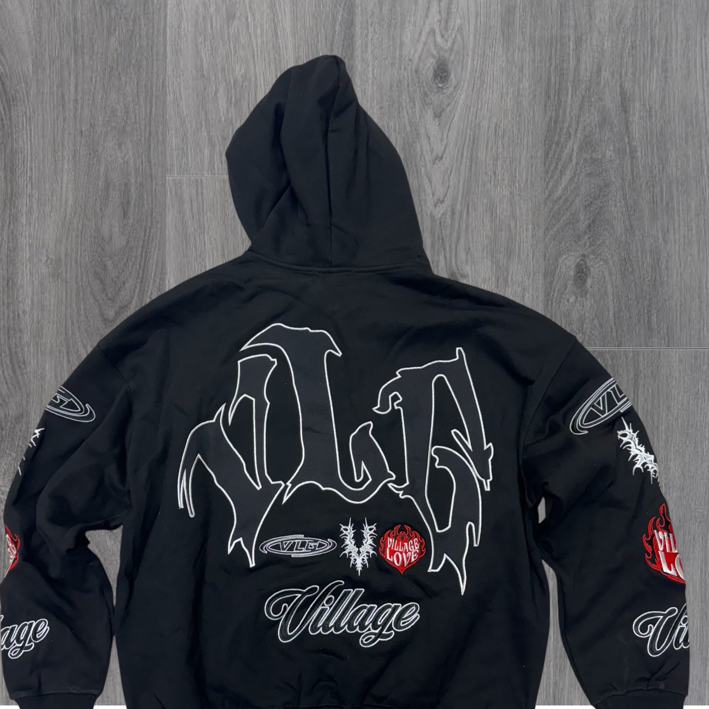 The Village w Patches Black Hoodie