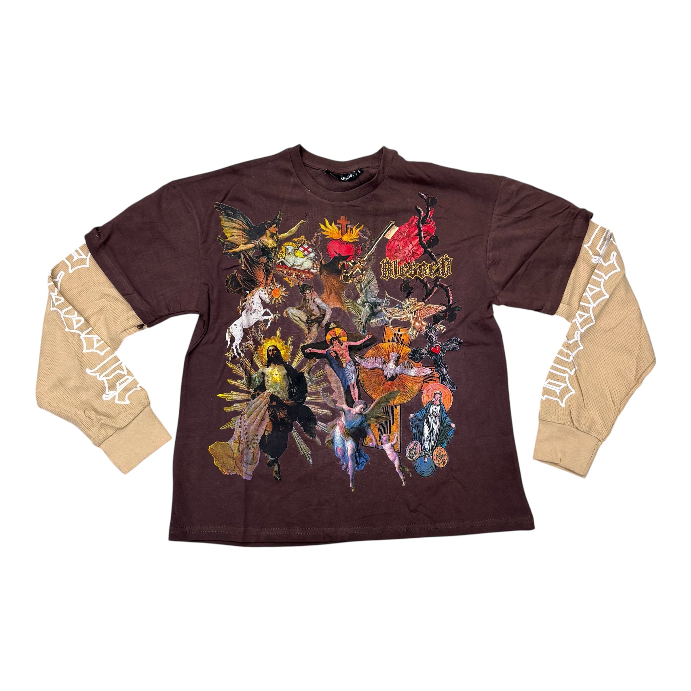 Rebel - Rhinestone Blessed Long Sleeve/Thermal Tee - Brown - 241