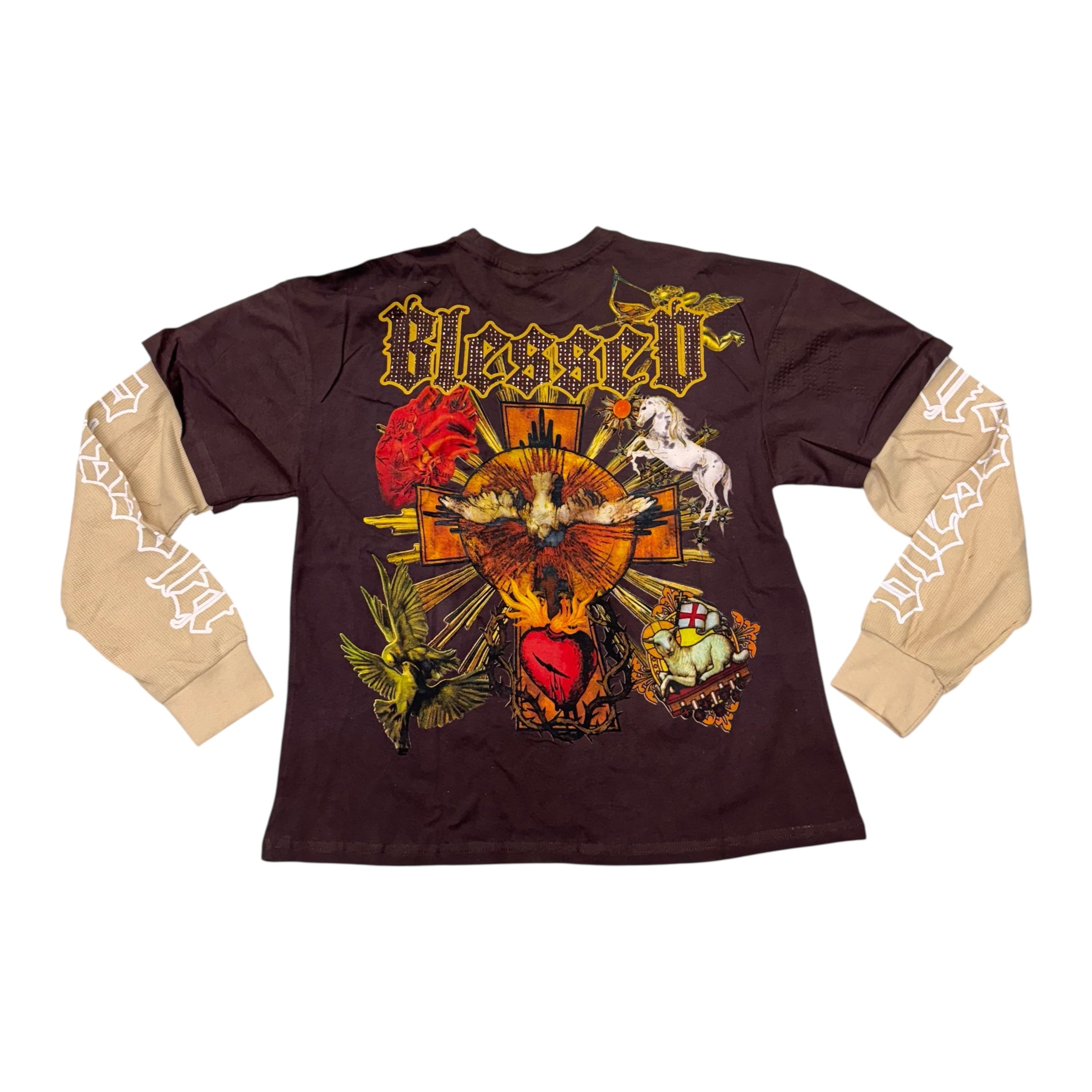 Rebel - Rhinestone Blessed Long Sleeve/Thermal Tee - Brown - 241