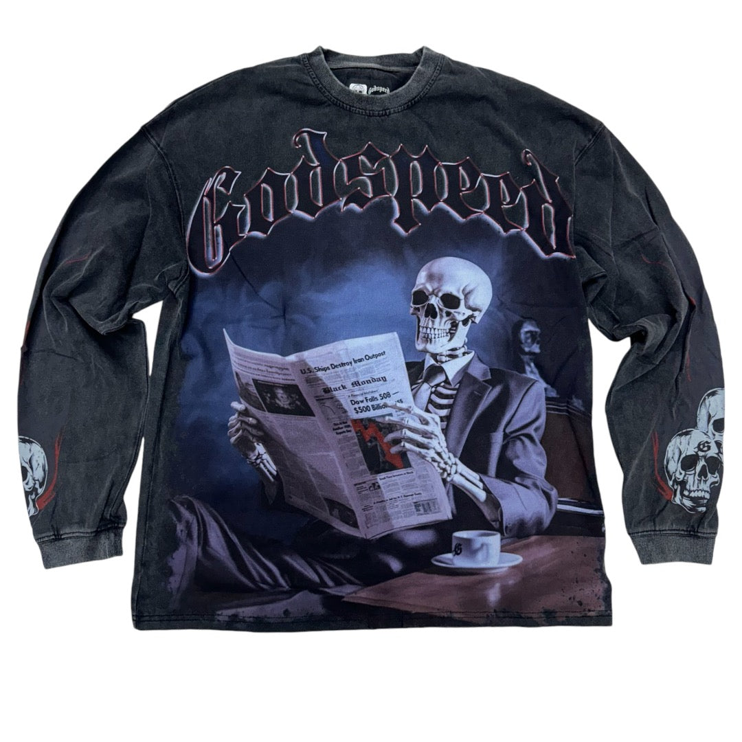 Godspeed Newspaper Long sleeve Tee Black