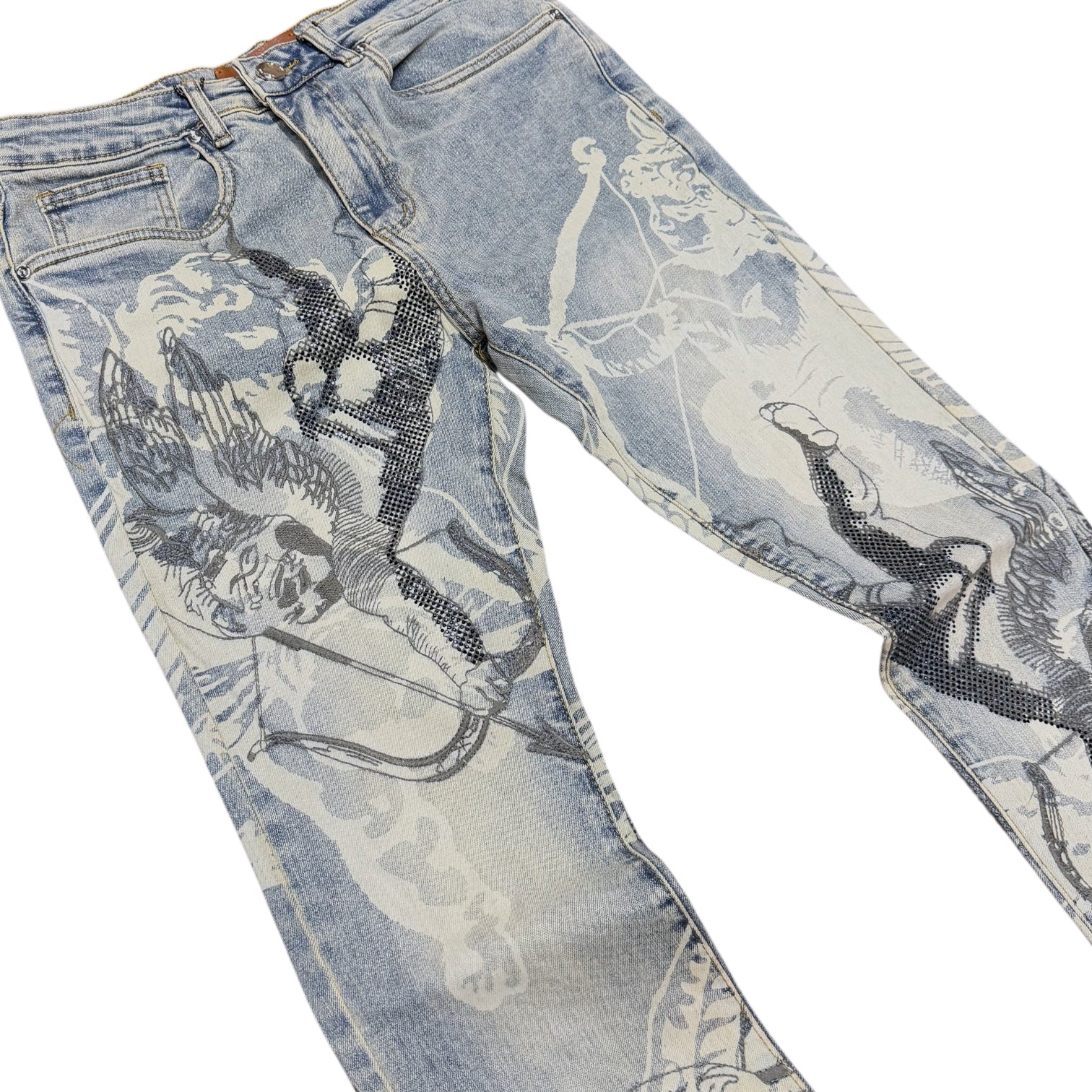 W - Stacked w/ Rhinestone Graphic Denim - Antique Blue - M8567D