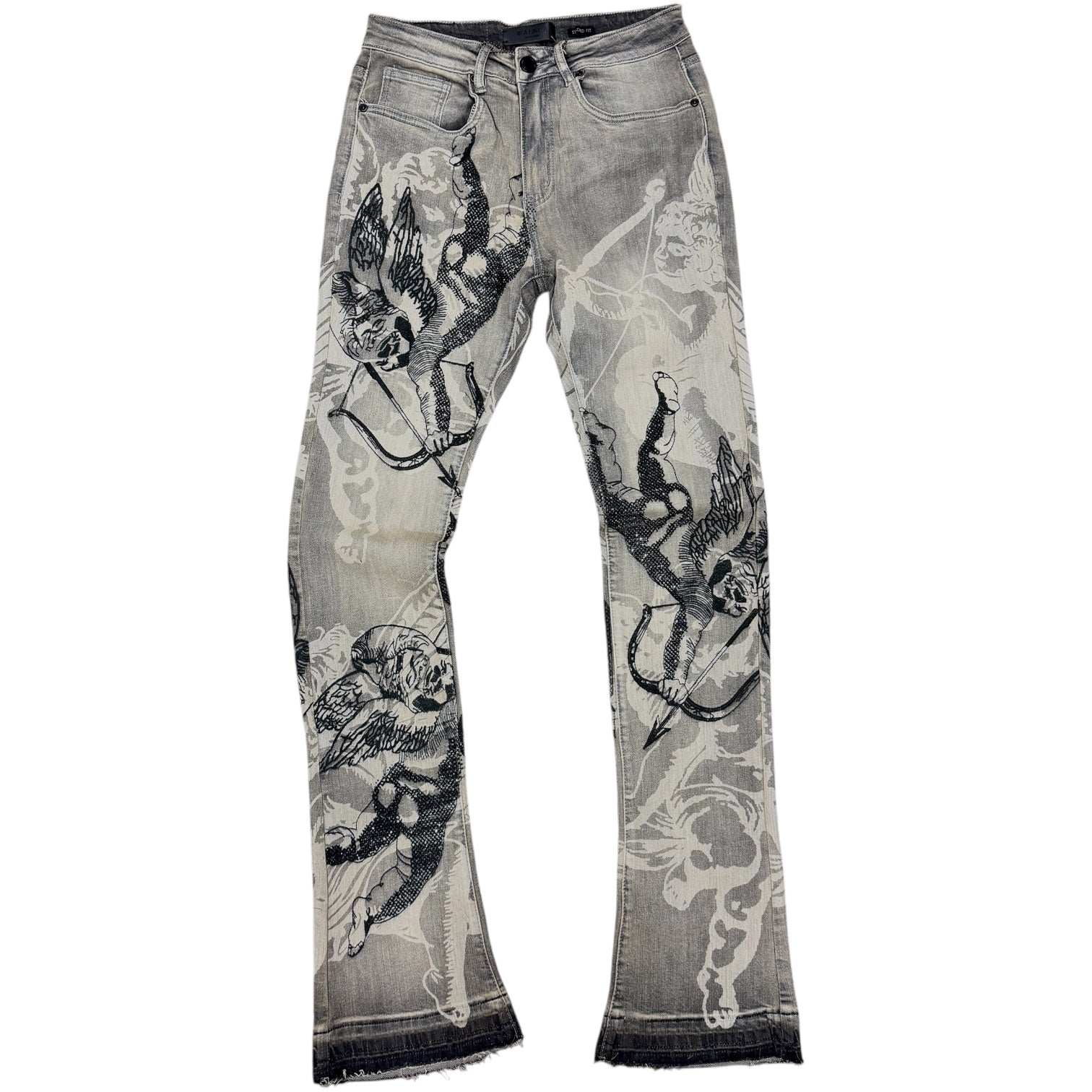 W - Stacked w/ Rhinestone Graphic Denim - Ant. Grey - M8567D