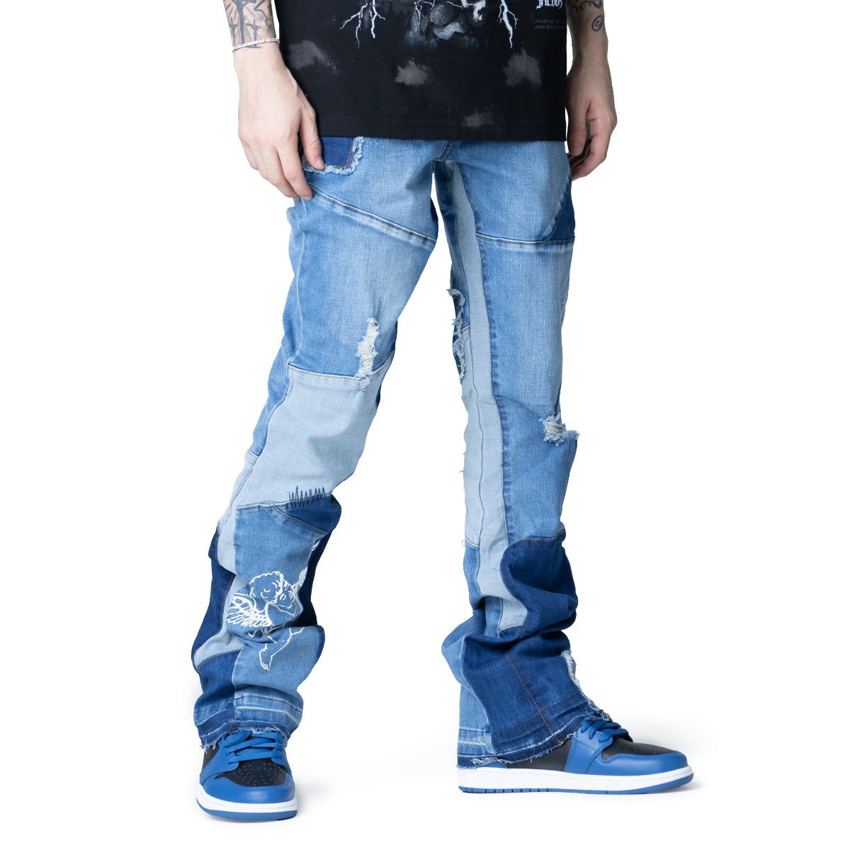 Flare Stacked Panels Denim Blue