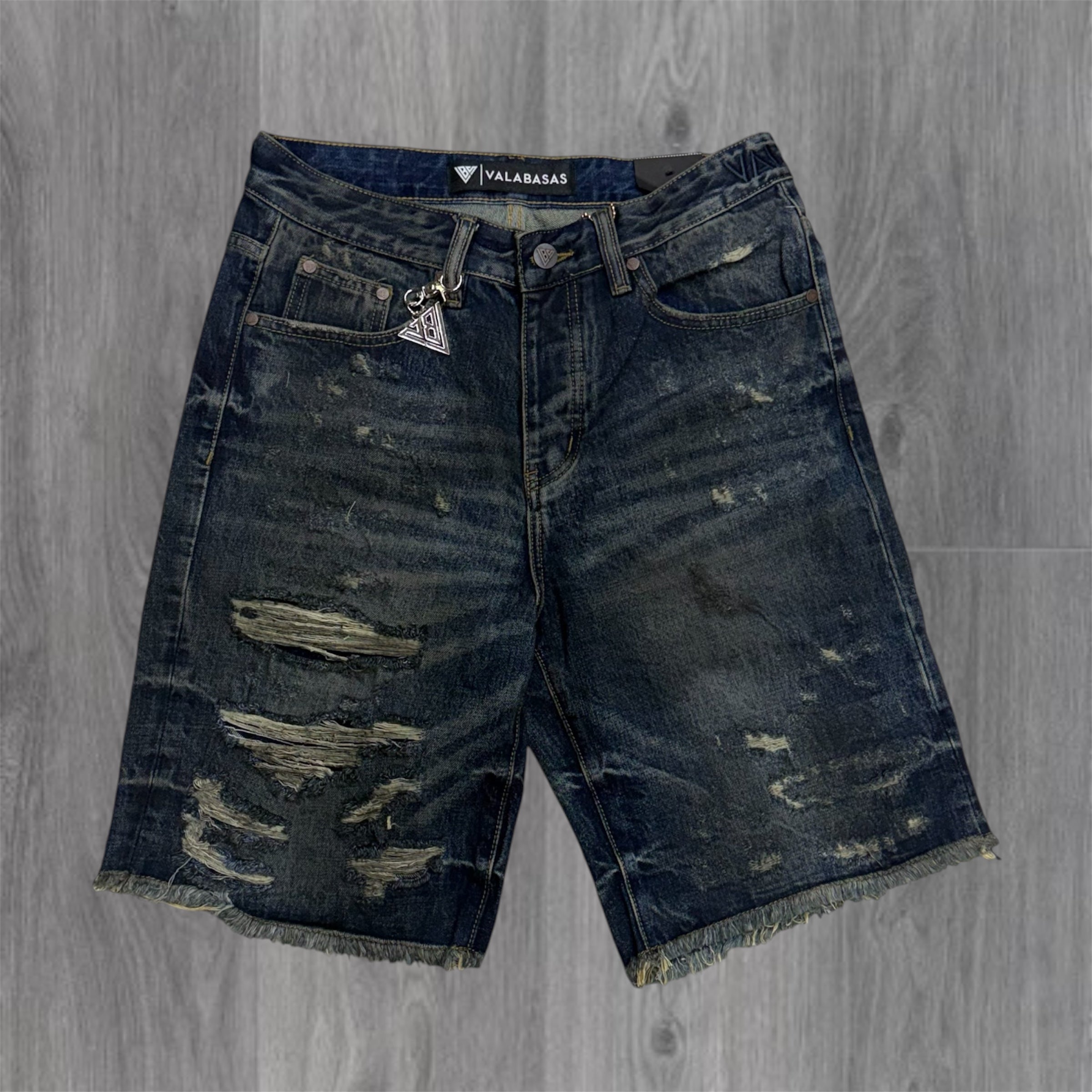 Valabasas - Clipped Denim Shorts - Dark Dirty Blue - 1034