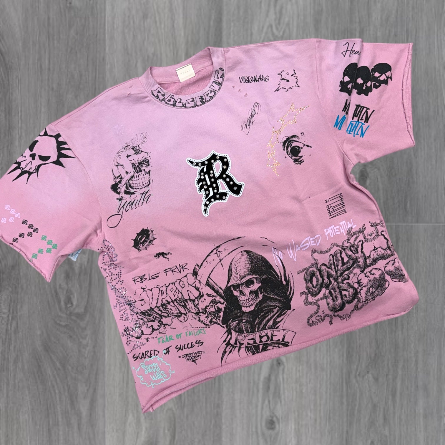 R - Fear Oversized T-shirt - Pink - 31101