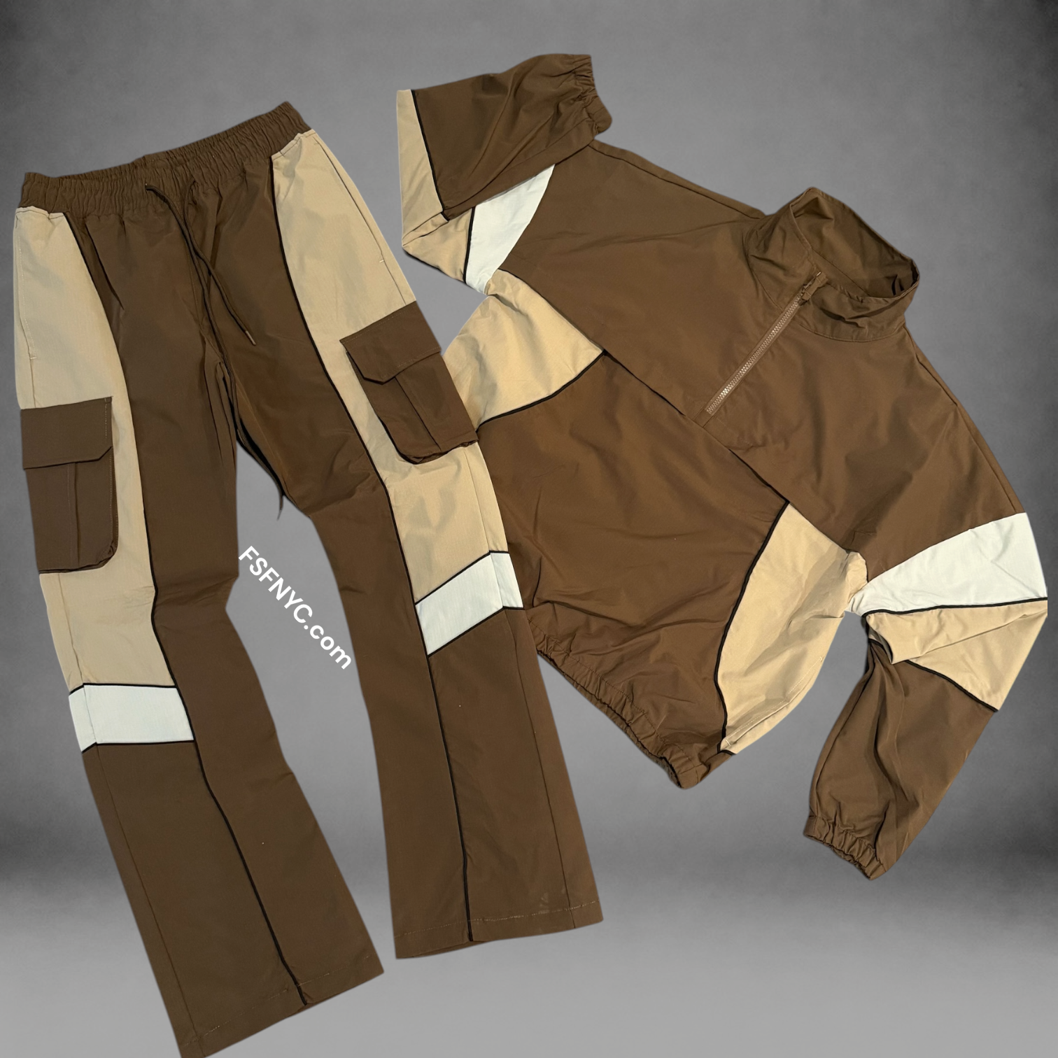 Baruda - Quarter zip Nylon Set - Brown - 801