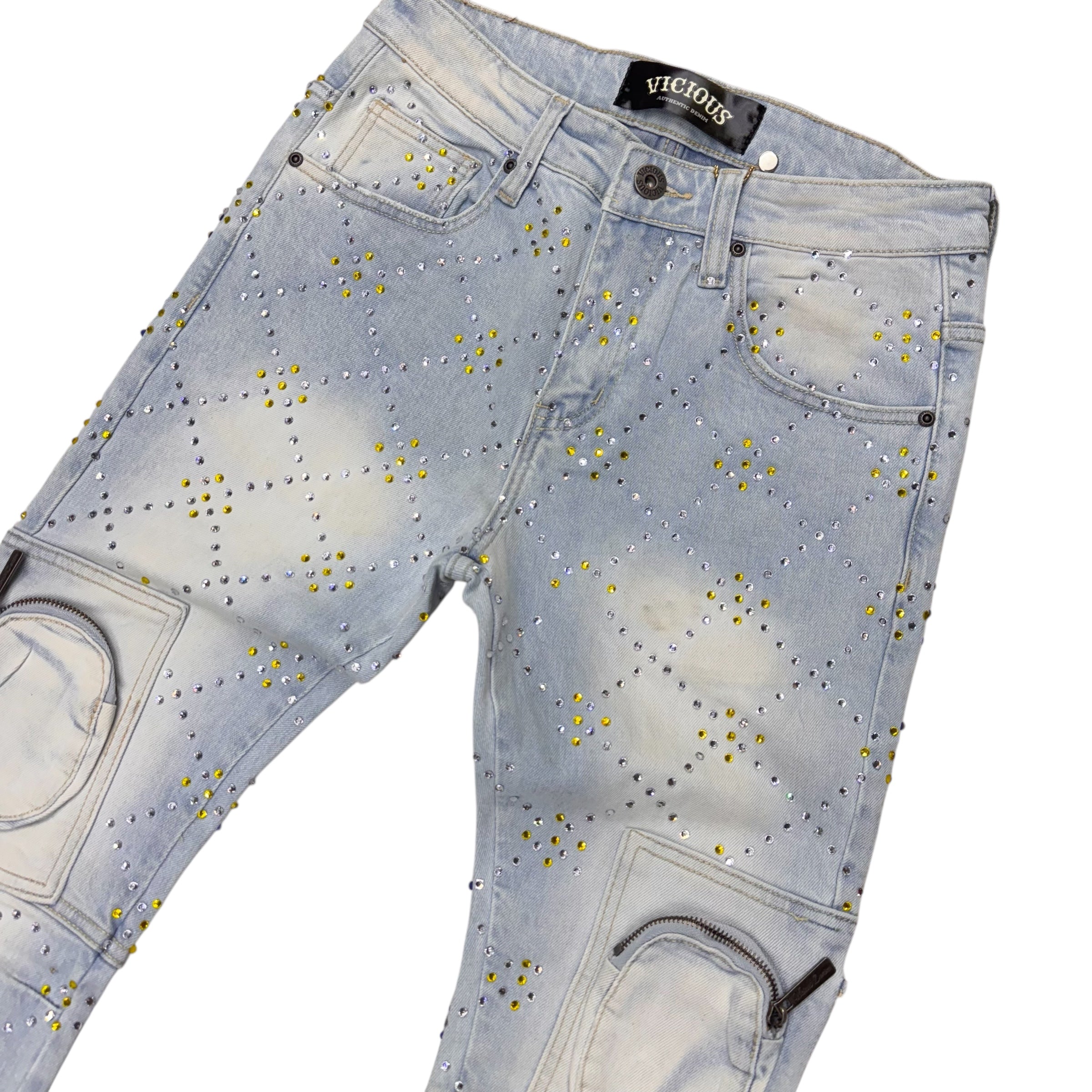 Vicious - STACKED UTILITY RHINESTONE DENIM L.Blue - VC755