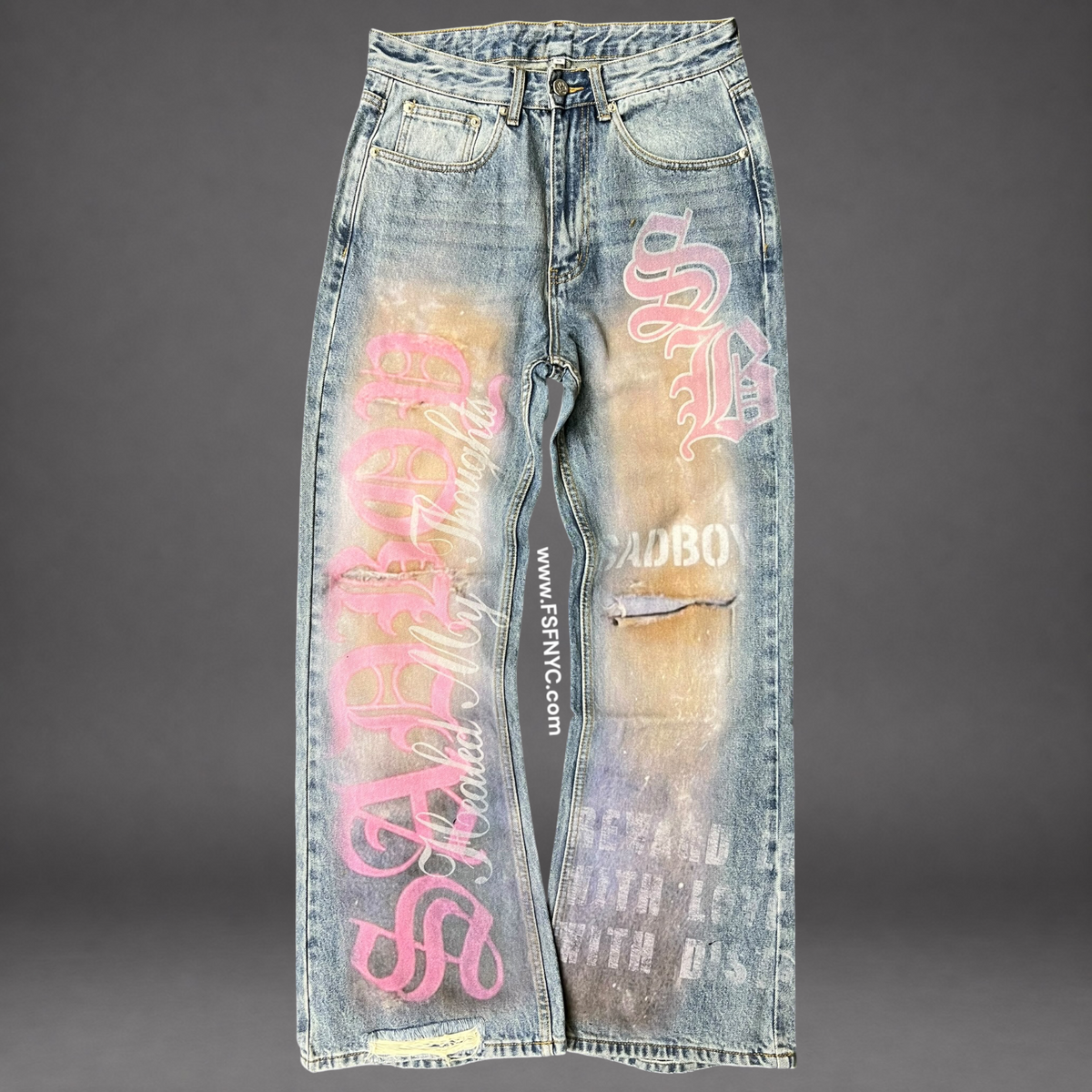 Sad - Graffiti paint Baggy Fit Denim-Pink