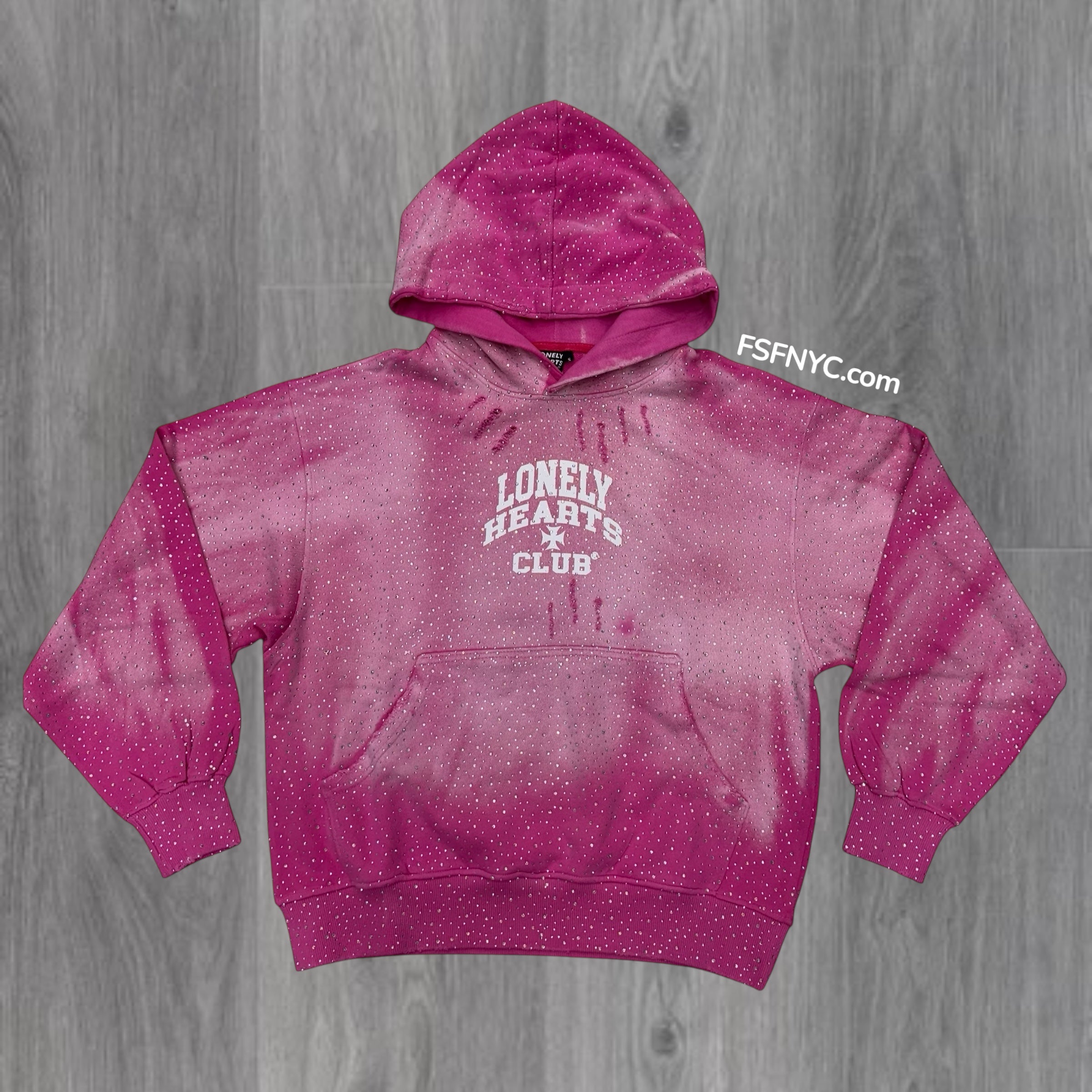 Lonely Hearts Club Rhinestone Pullover Hoodie Pink