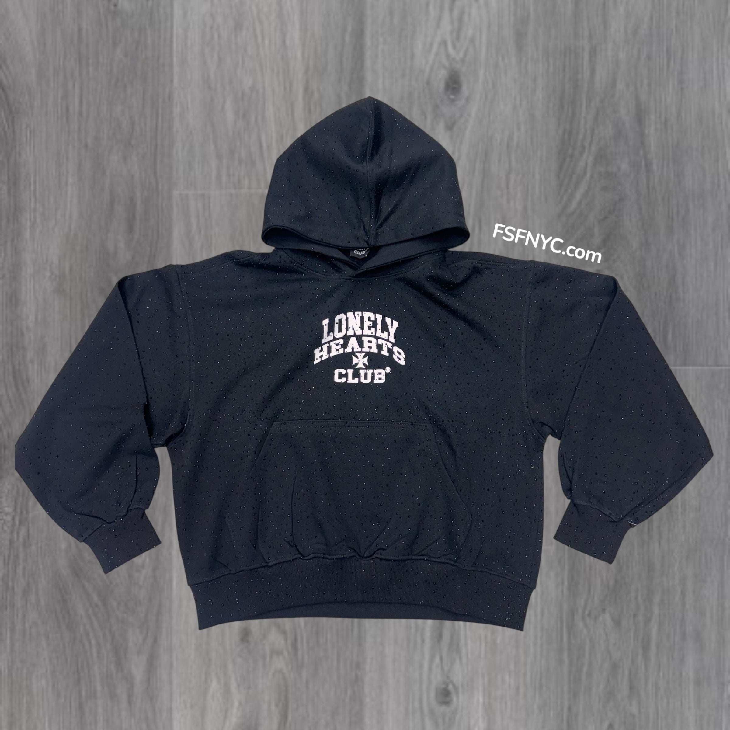 Lonely Hearts Club Rhinestone Pullover Hoodie Black