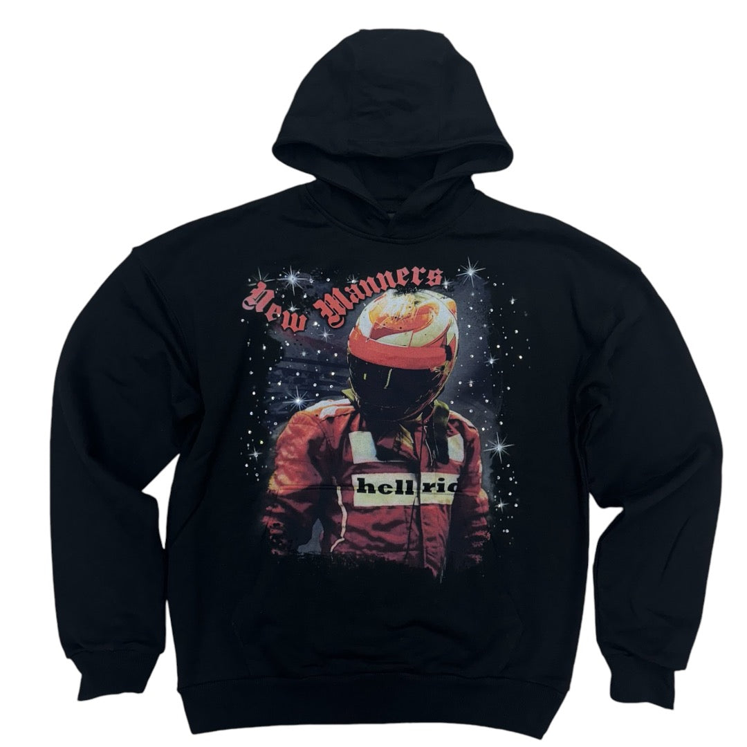 Manners Oversized Rhinestone Rider Hoodie Black