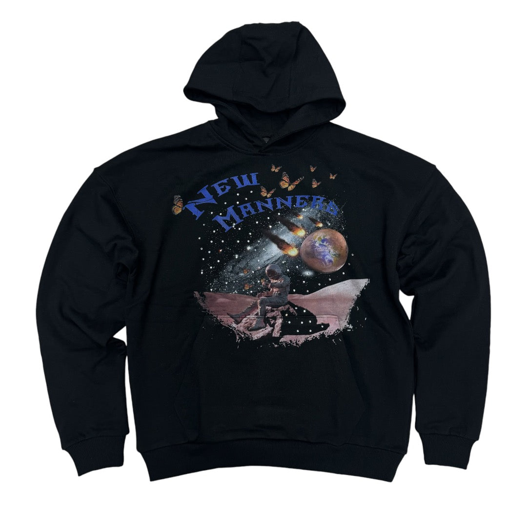 Manners OverSized Rhinestone Space Out Hoodie Black