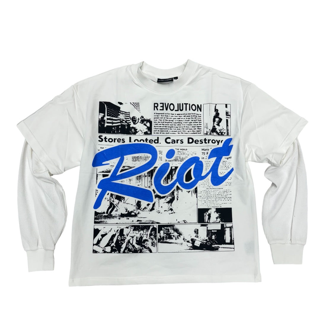 SYN Riot Long Sleeve Crop Tee w/ Thermal White Blue SWT8