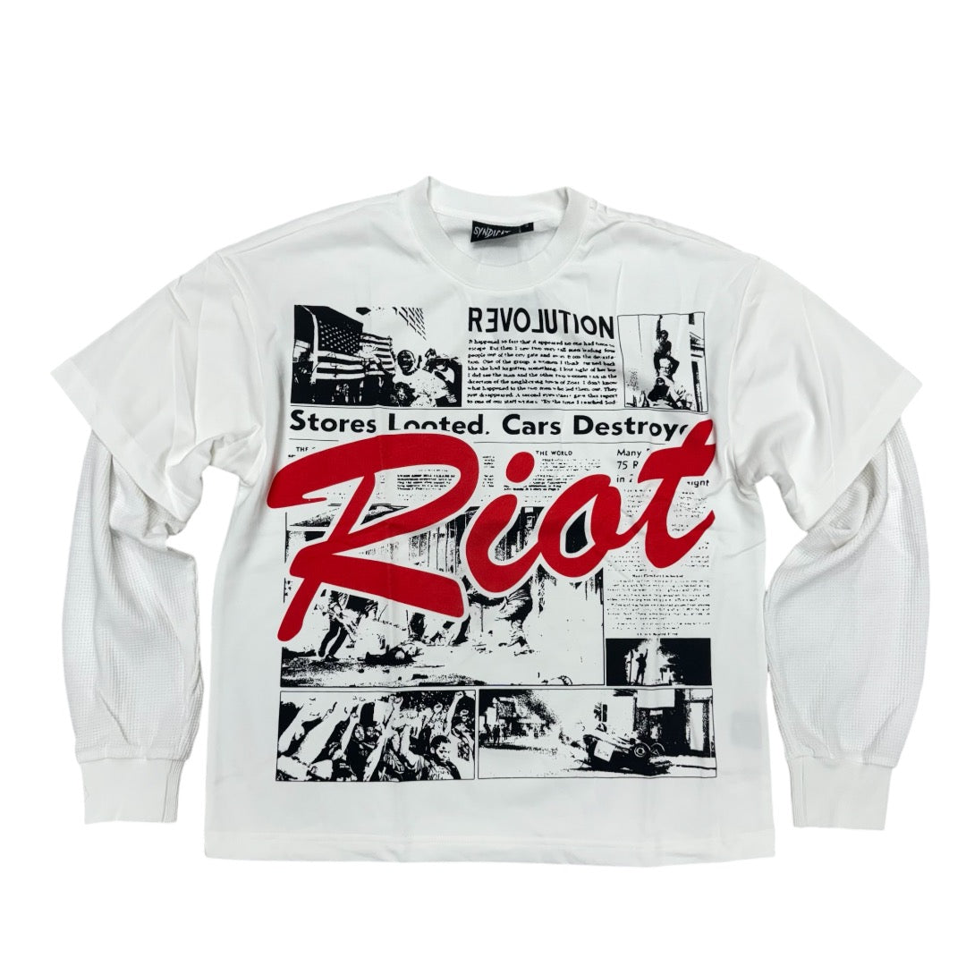 SYN Riot Long Sleeve Crop Tee w/ Thermal White Red SWT7