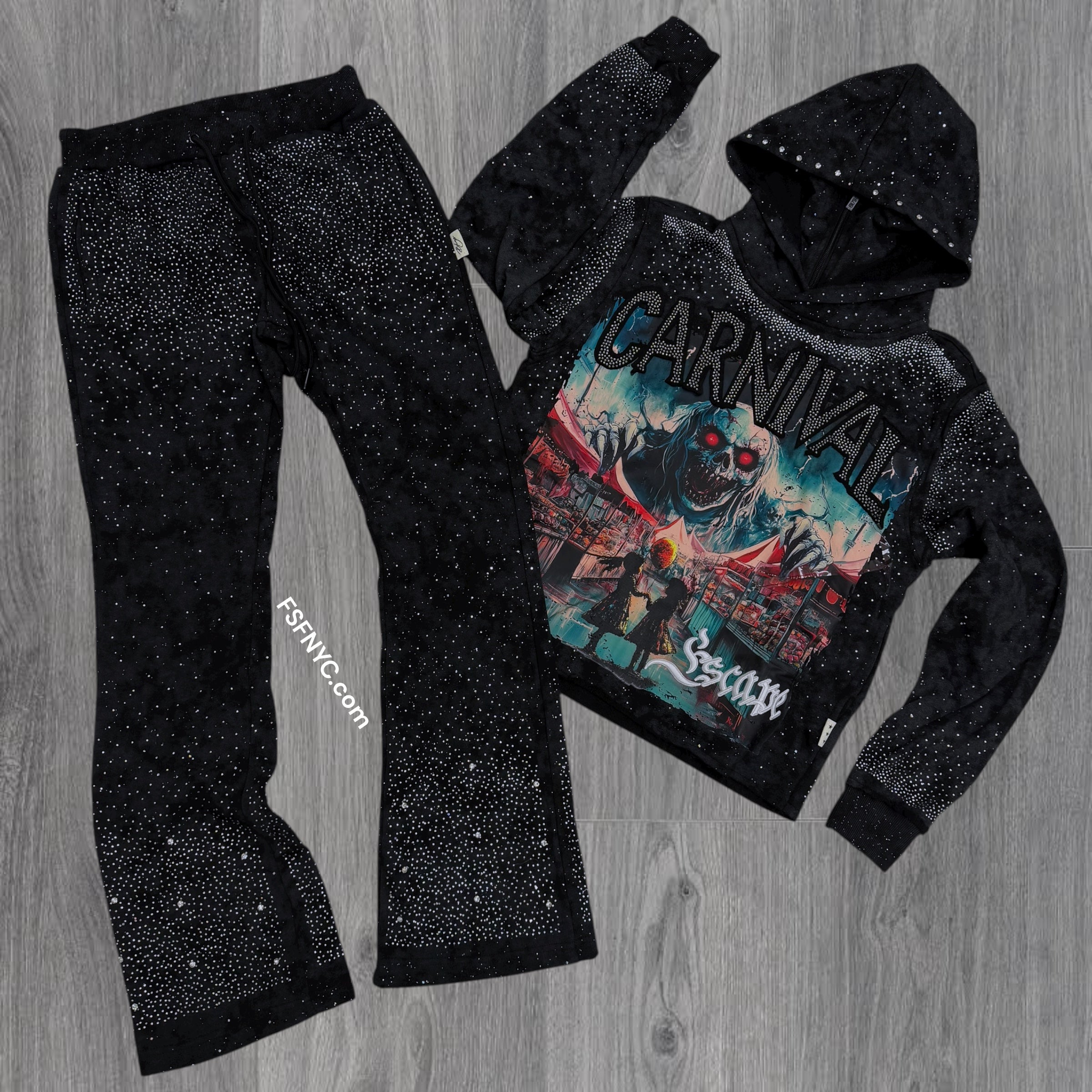 BKYS - SET- Carnival Cut Off Sweat Suit - Black - 1381 1427