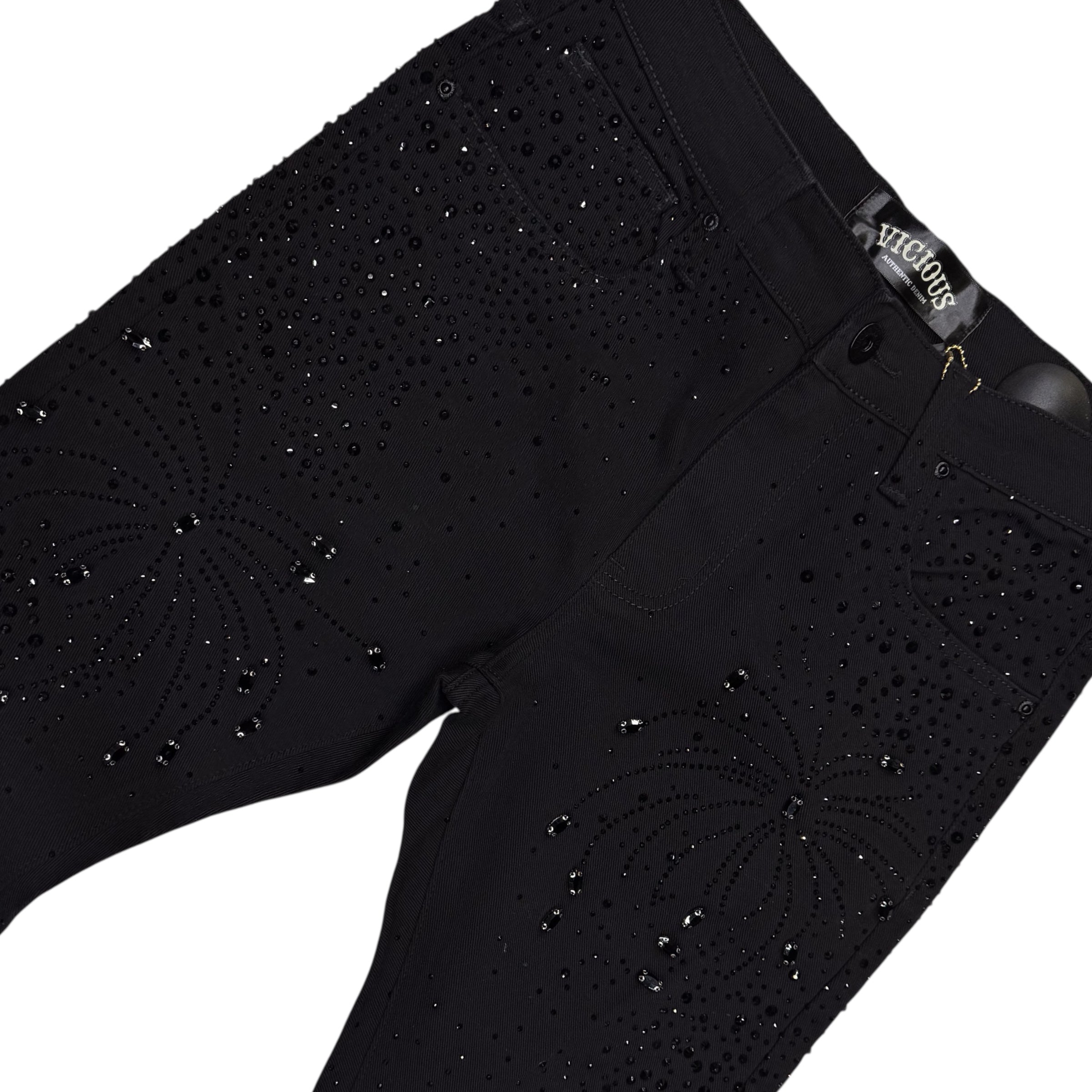 Vicious - STACKED EMBELLISHED RHINESTONE DENIM - Black - VC951
