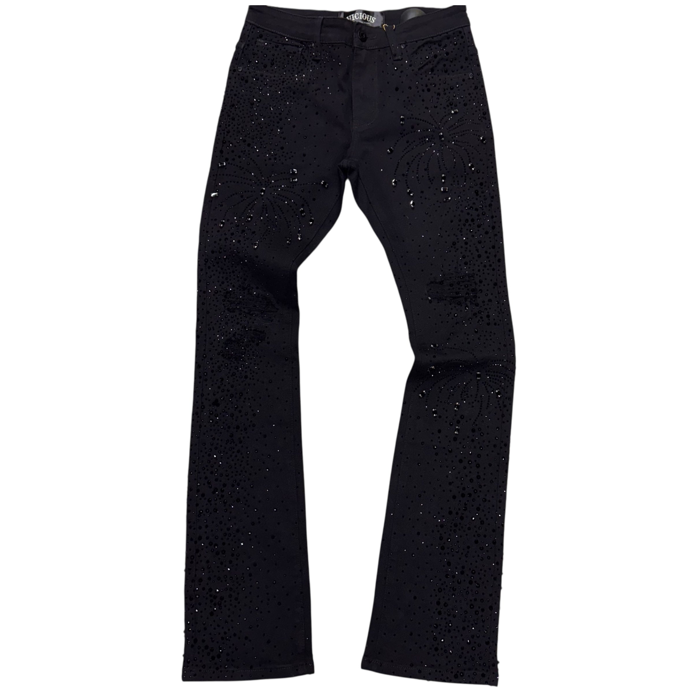 Vicious - STACKED EMBELLISHED RHINESTONE DENIM - Black - VC951