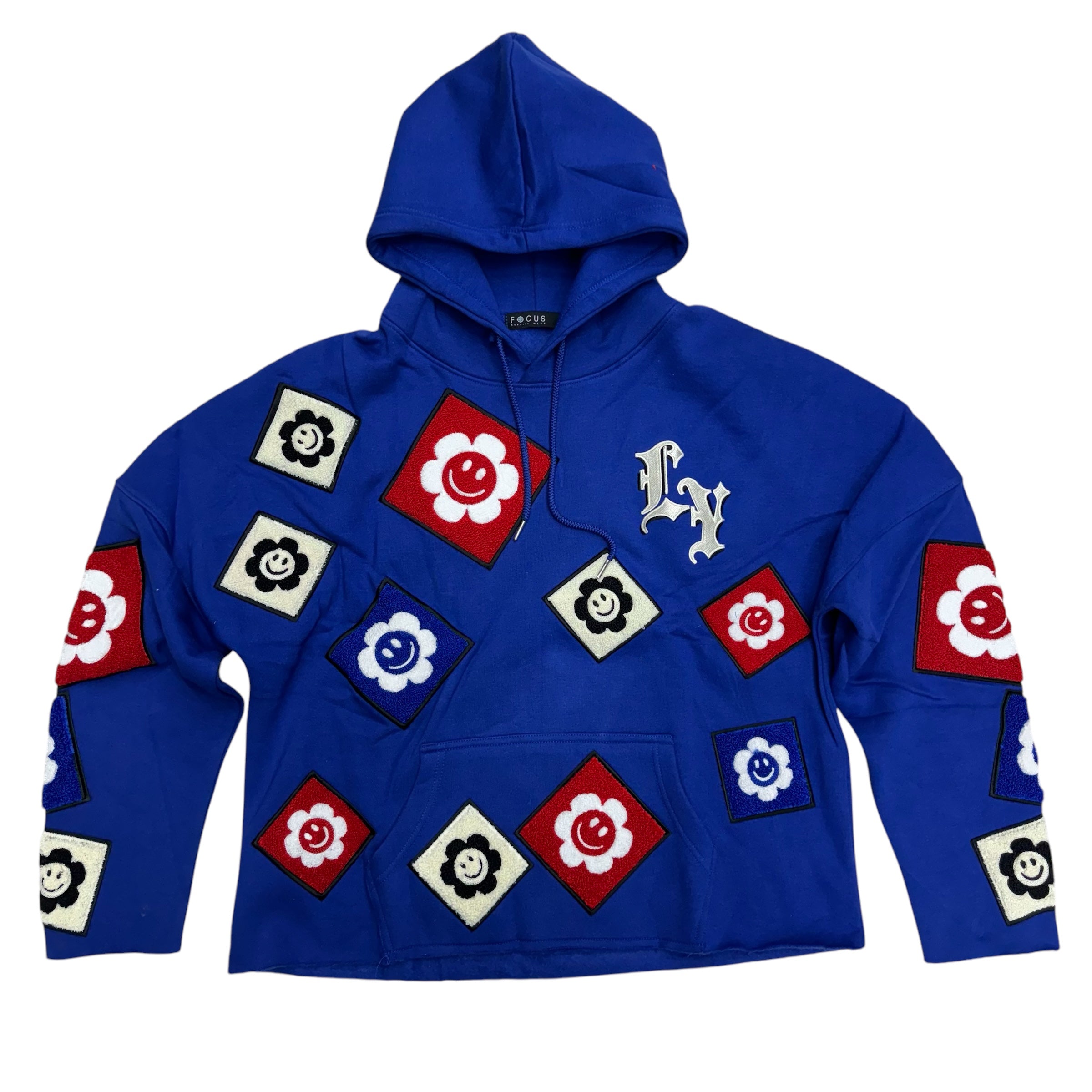 Patch Work Cut Off Hoodie Royal 80679